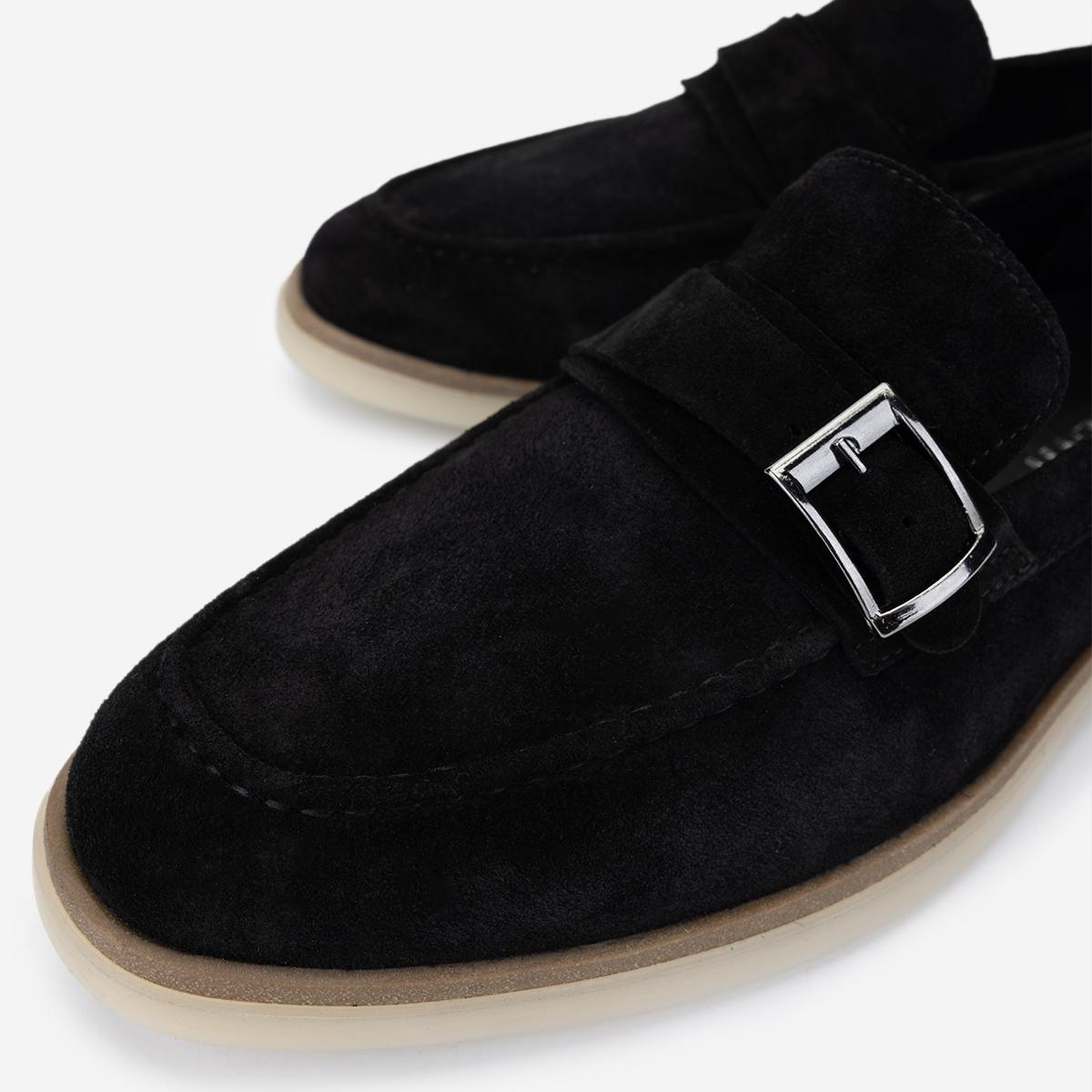 Valmenti Erkek Hakiki Deri Siyah Süet Loafer Ayakkabı