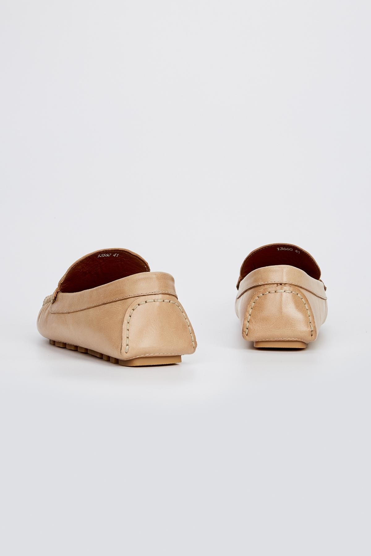 Valmenti Erkek Hakiki Deri Bej Loafer Ayakkabı