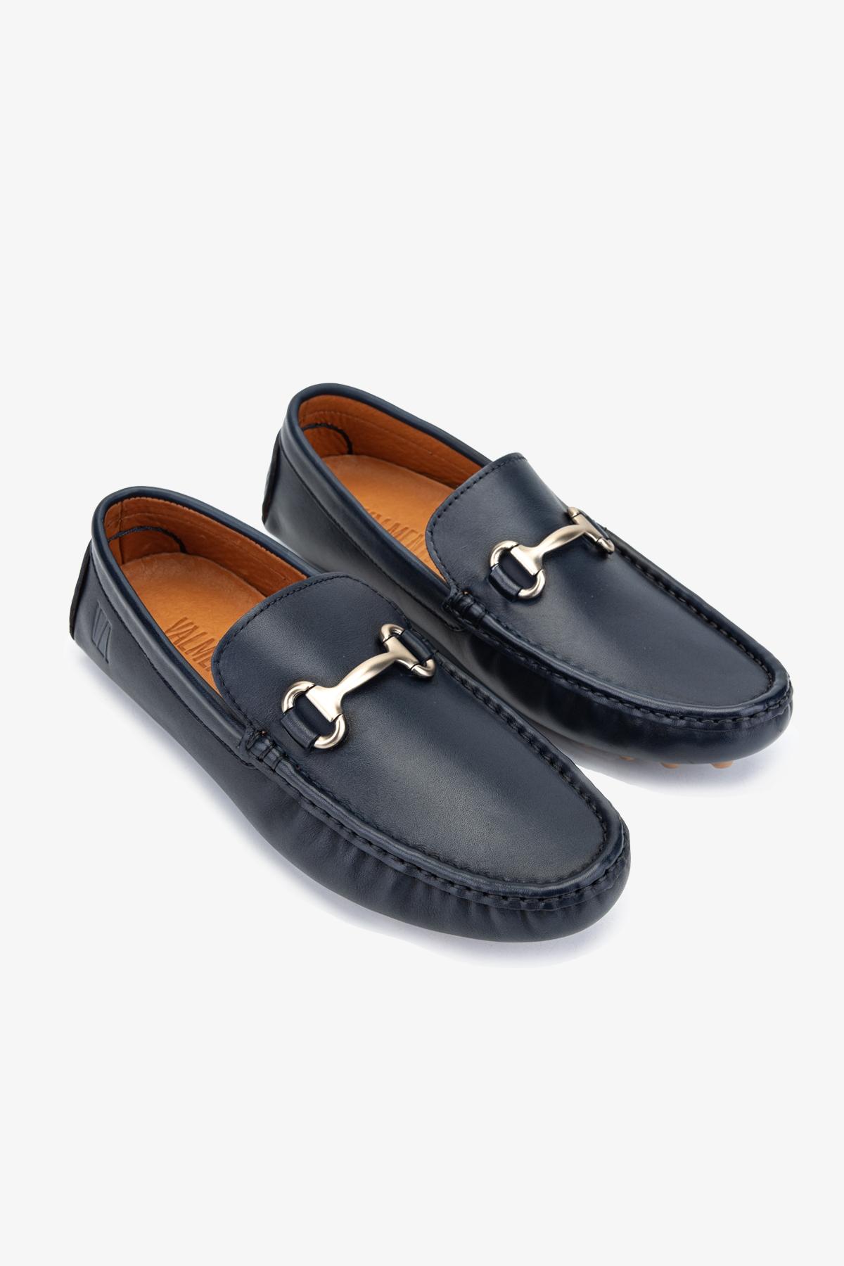 Valmenti Erkek Hakiki Deri Lacivert Loafer Ayakkabı