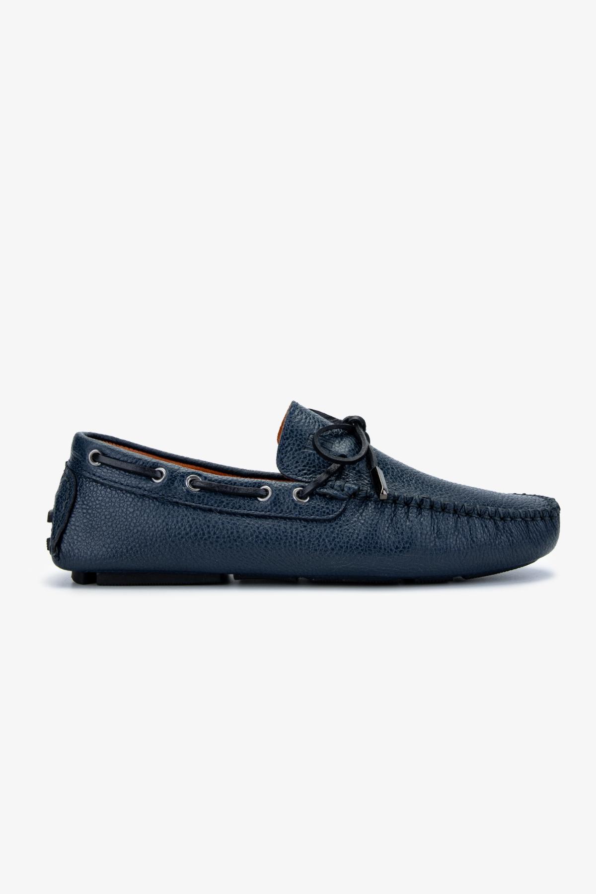 Valmenti Erkek Hakiki Deri Lacivert Loafer Ayakkabı