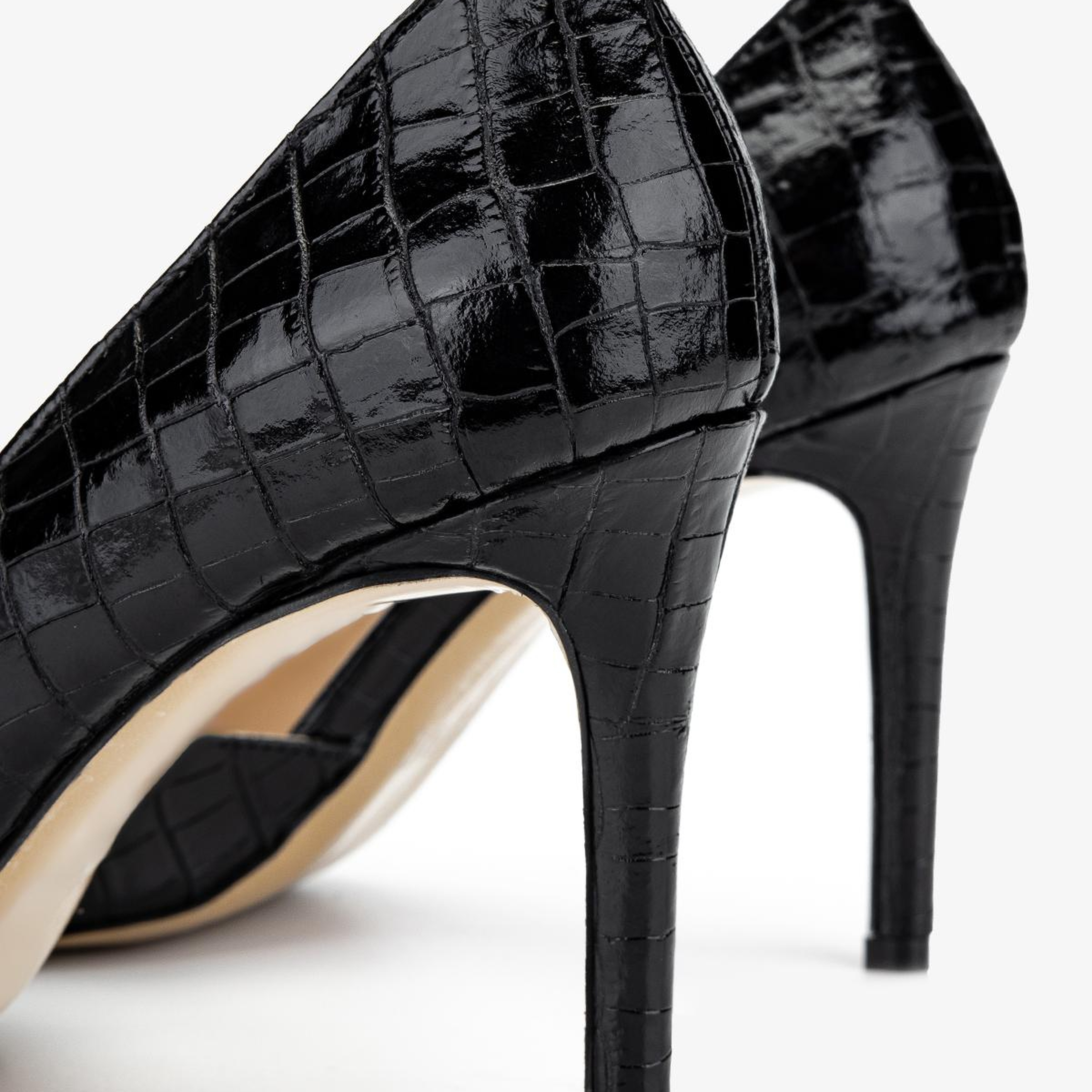 Valmenti Kadın Hakiki Deri Siyah Kroko Stiletto Ayakkabı