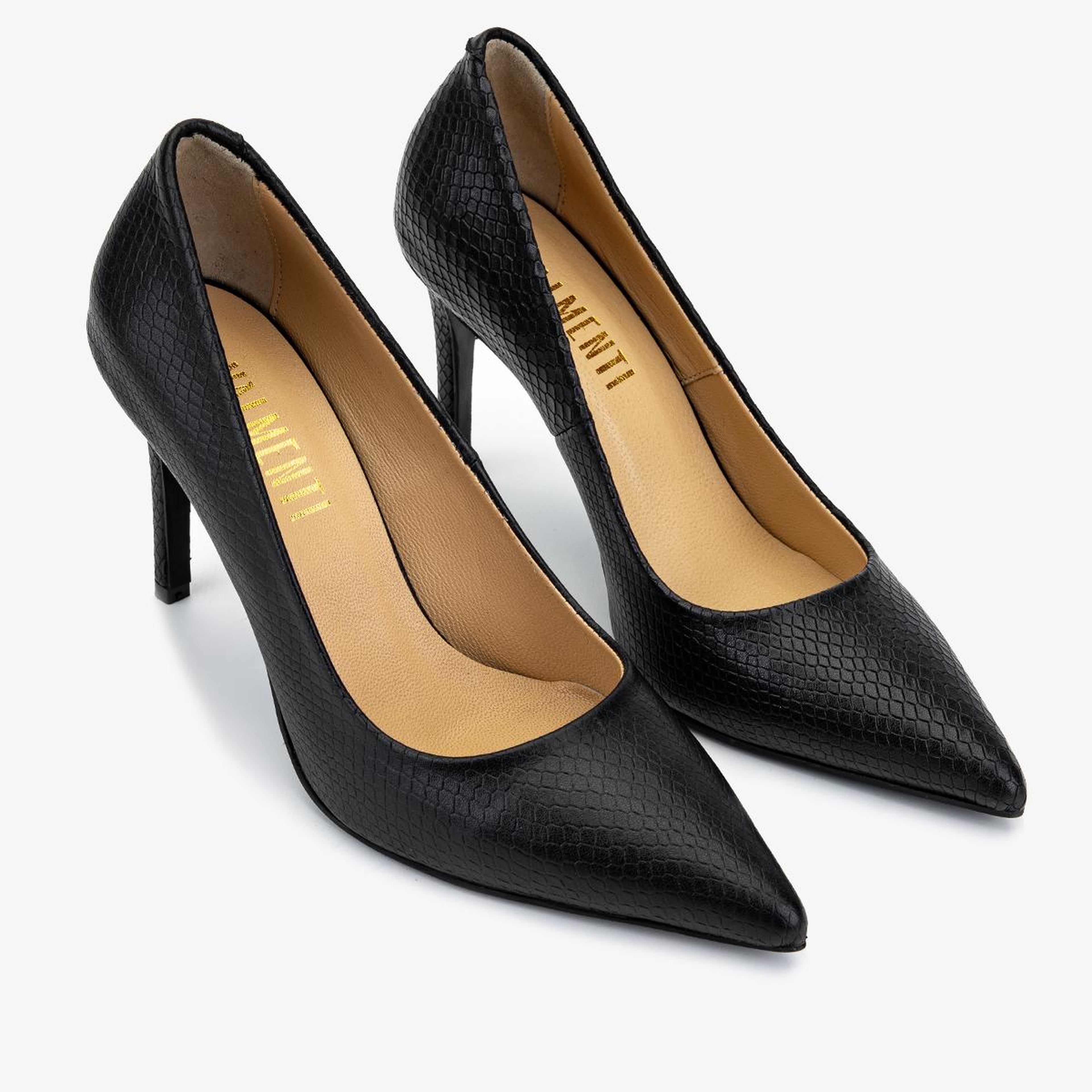 Valmenti Kadın Hakiki Deri Siyah Yılan Desen Stiletto Ayakkabı