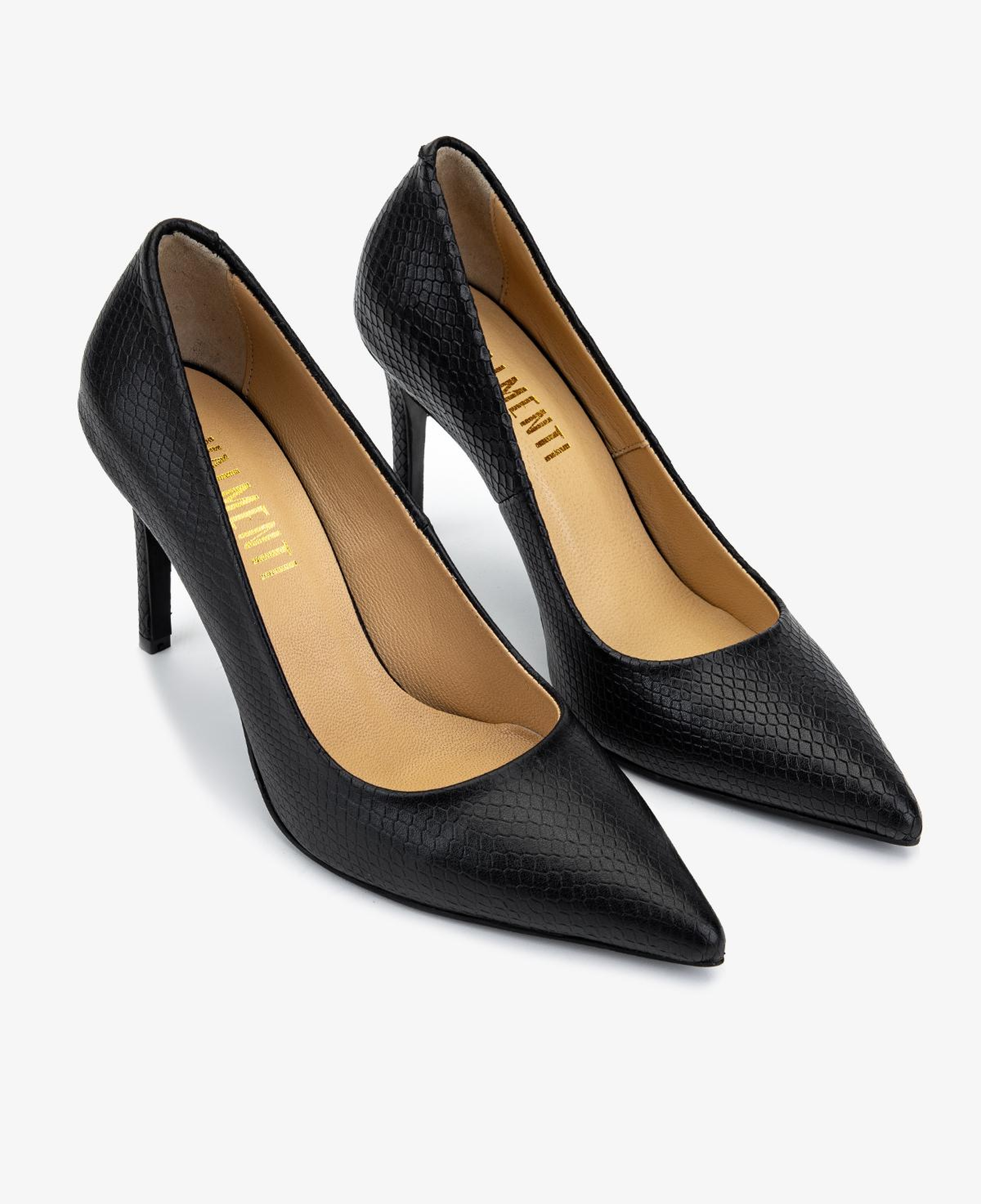 Valmenti Kadın Hakiki Deri Siyah Yılan Desen Stiletto Ayakkabı