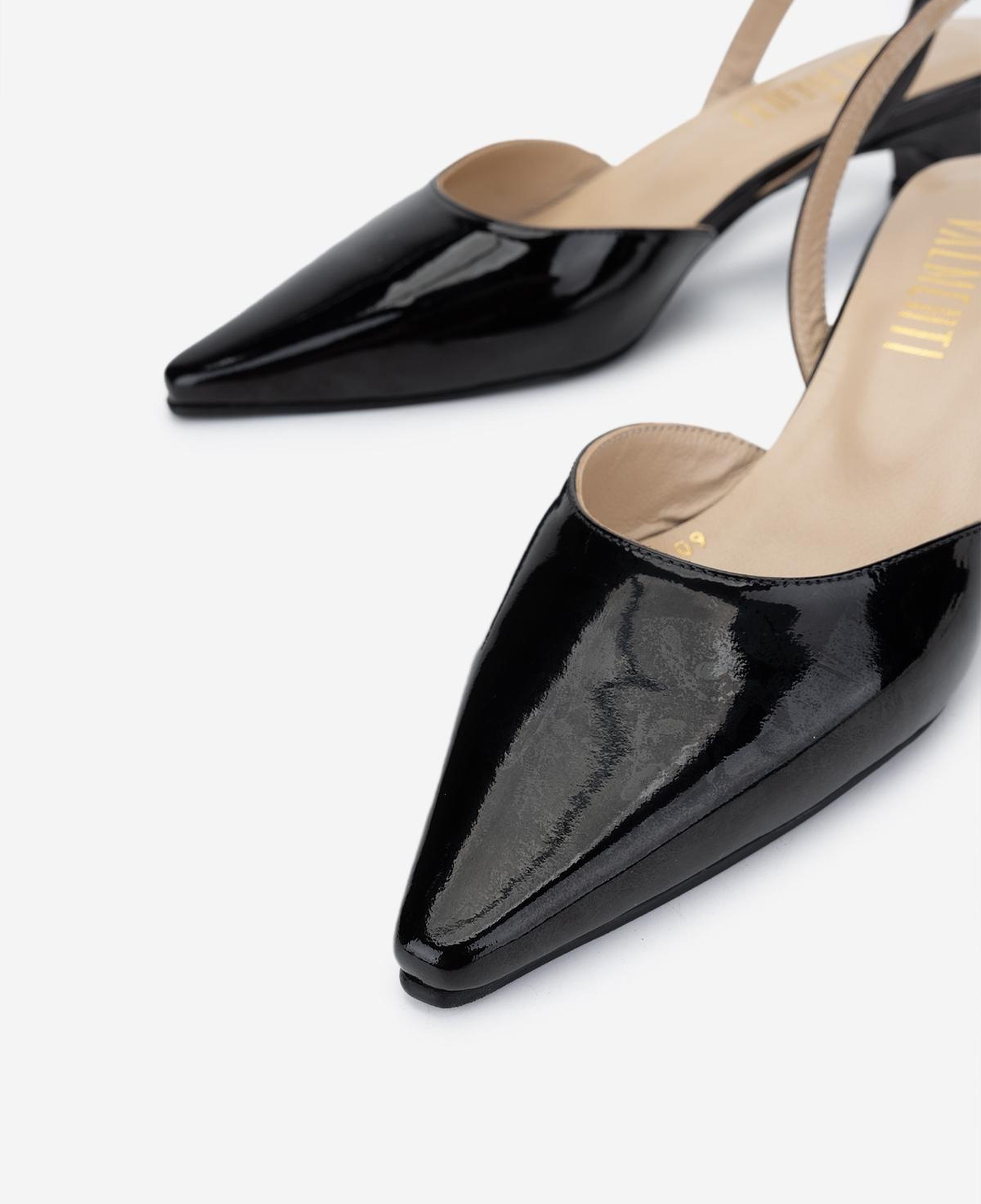 Valmenti Kadın Hakiki Deri Siyah Rugan Slingback Ayakkabı