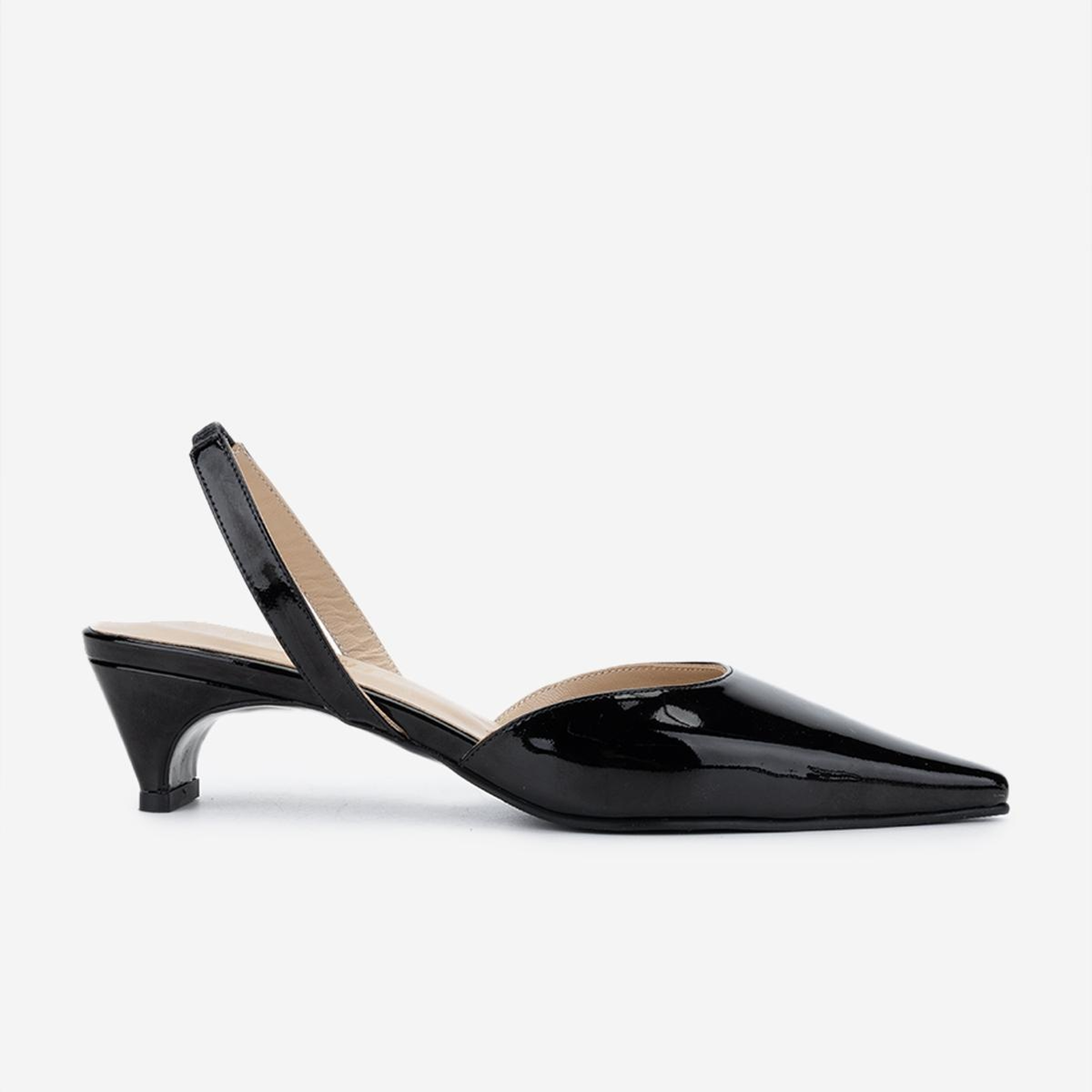 Valmenti Kadın Hakiki Deri Siyah Rugan Slingback Ayakkabı