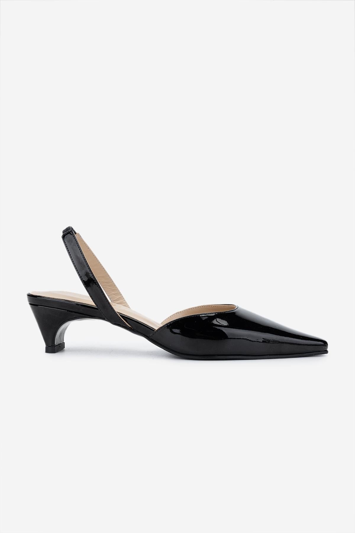 Valmenti Kadın Hakiki Deri Siyah Rugan Slingback Ayakkabı