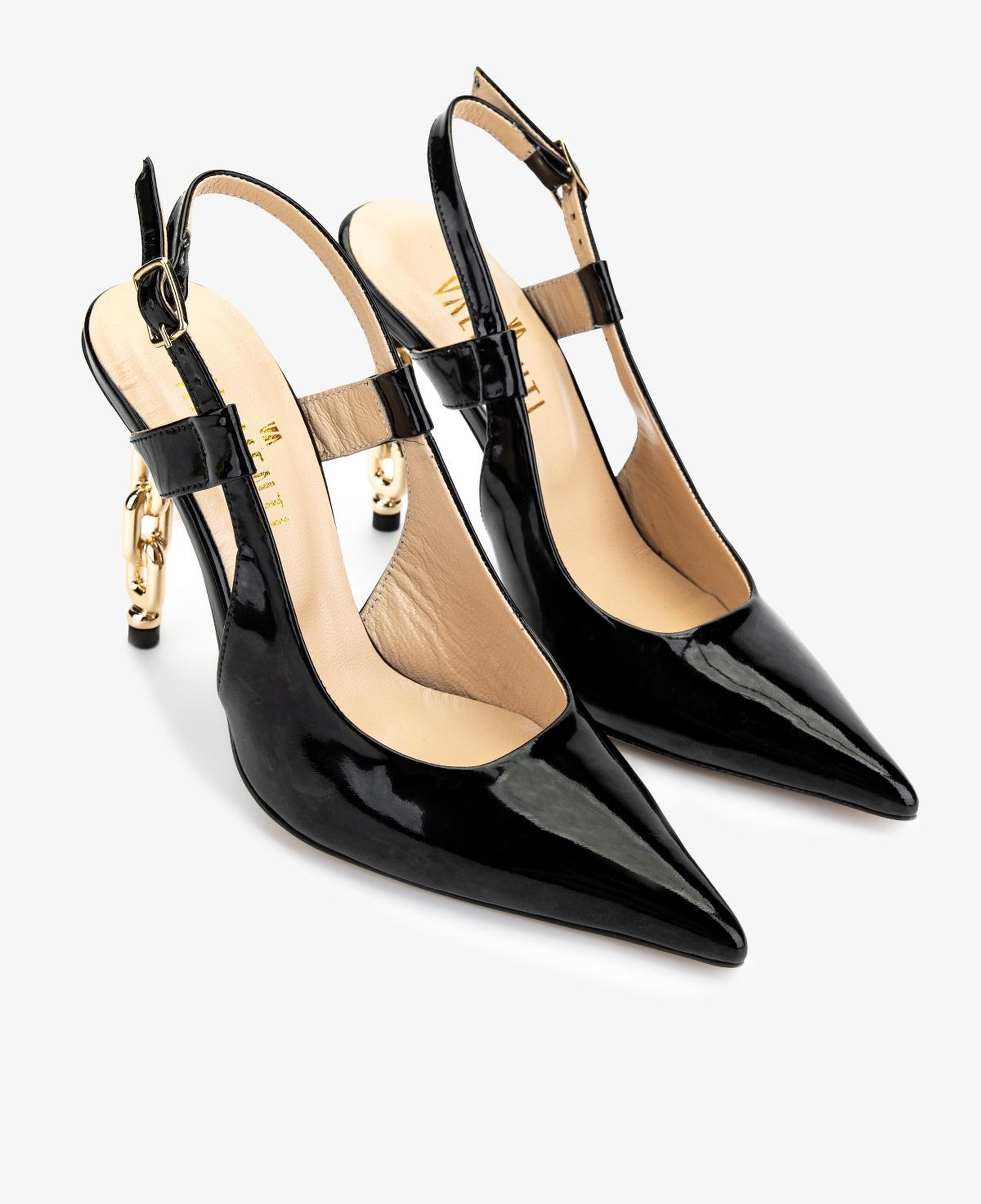 Valmenti Kadın Hakiki Deri Siyah Rugan Slingback Ayakkabı