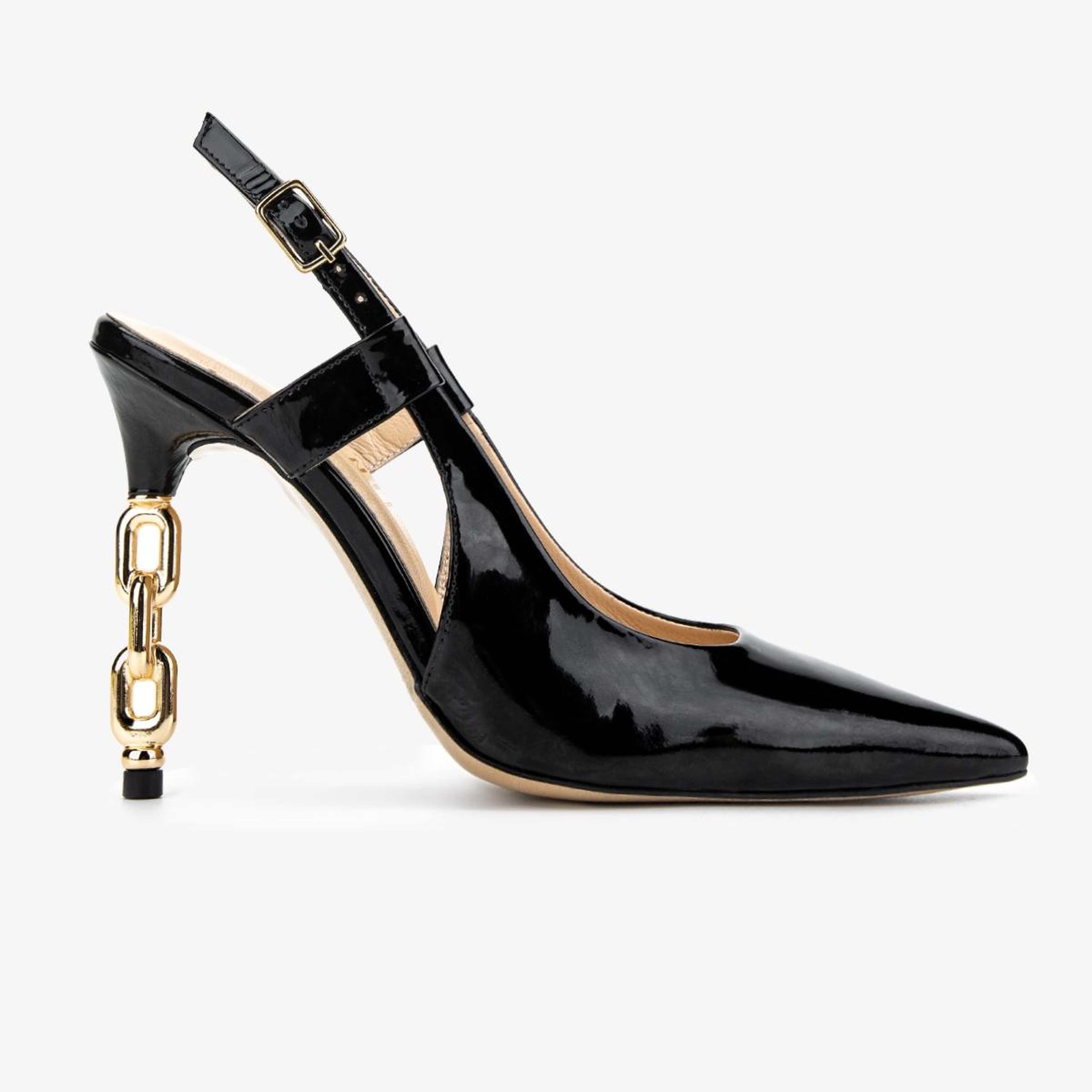 Valmenti Kadın Hakiki Deri Siyah Rugan Slingback Ayakkabı