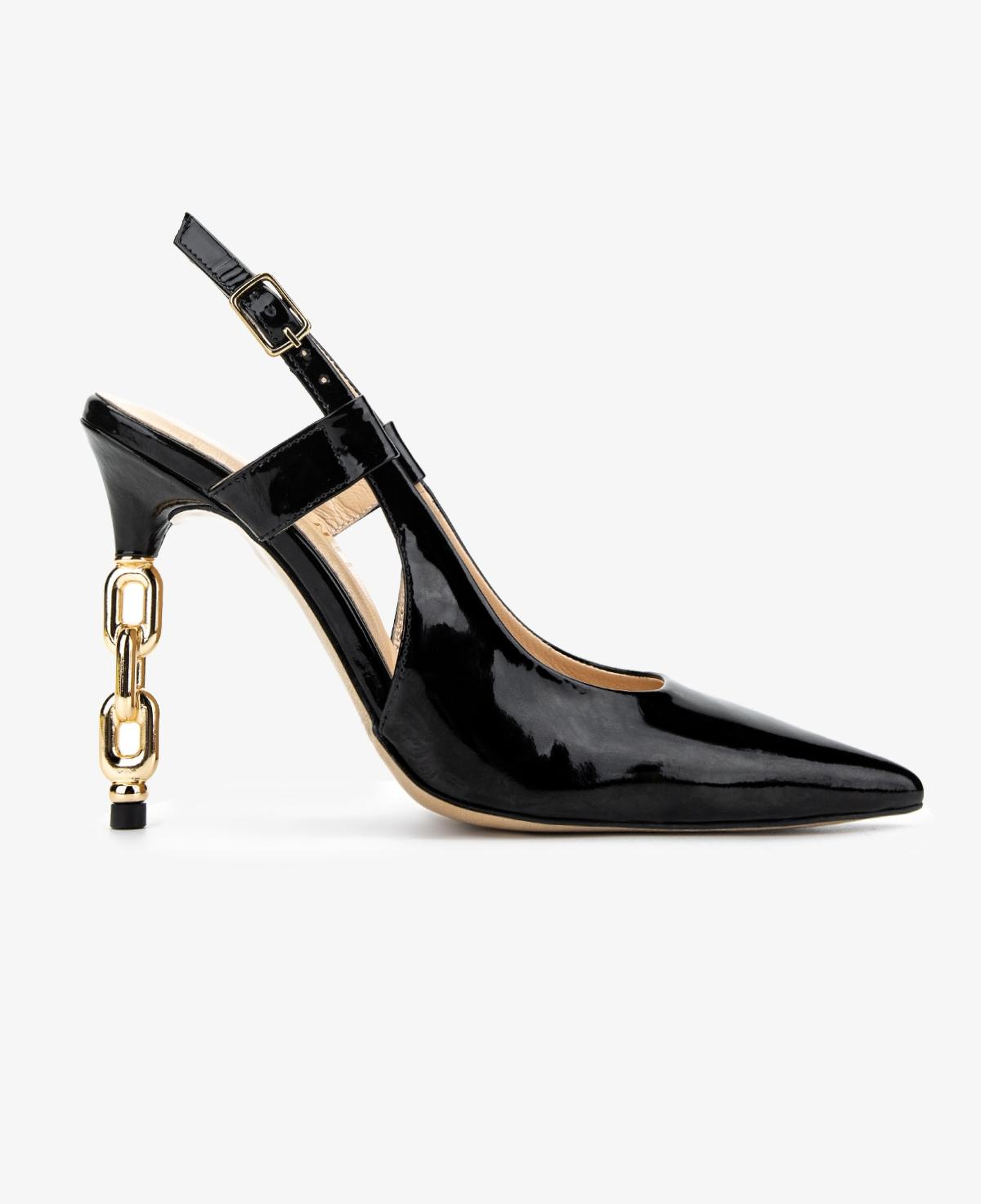 Valmenti Kadın Hakiki Deri Siyah Rugan Slingback Ayakkabı