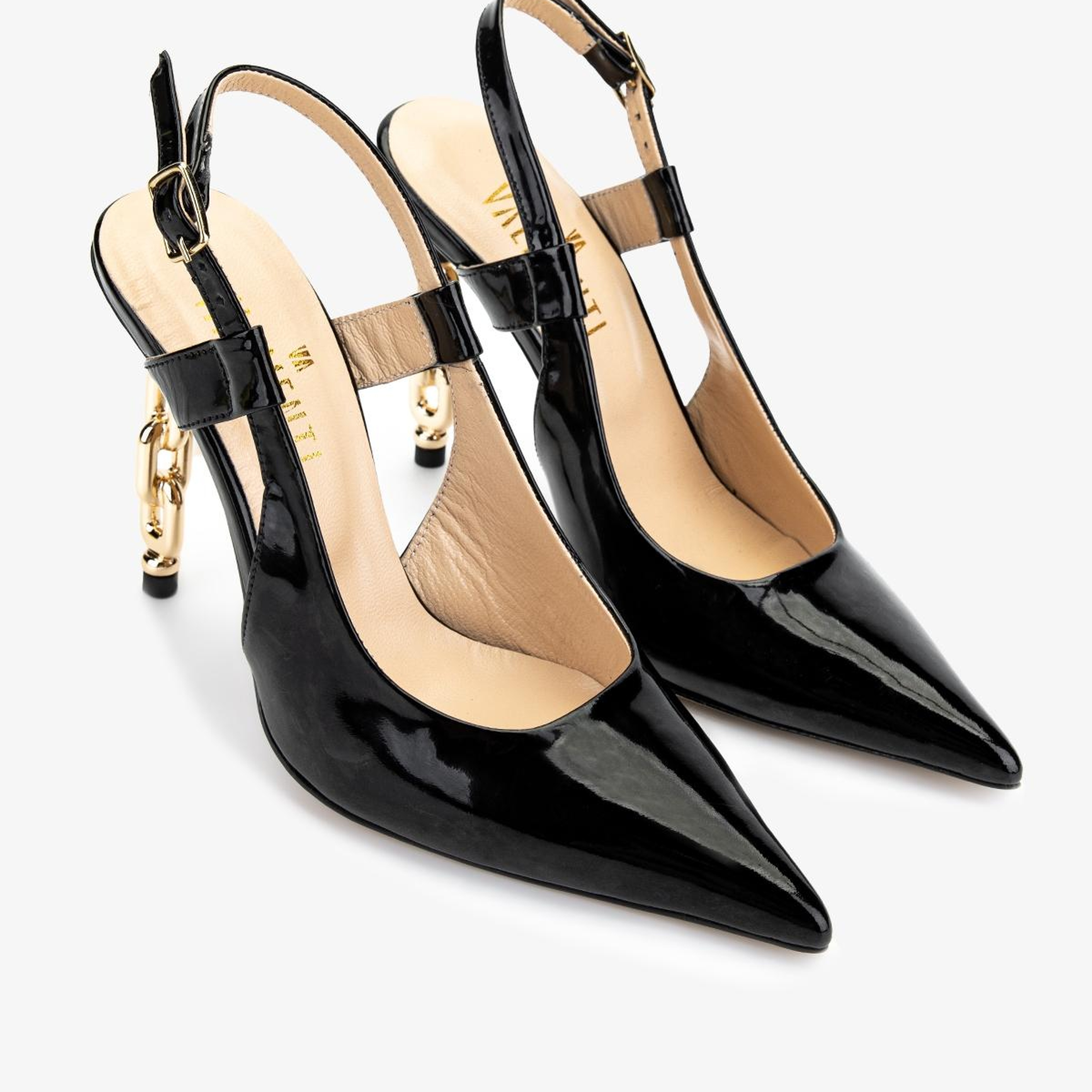Valmenti Kadın Hakiki Deri Siyah Rugan Slingback Ayakkabı