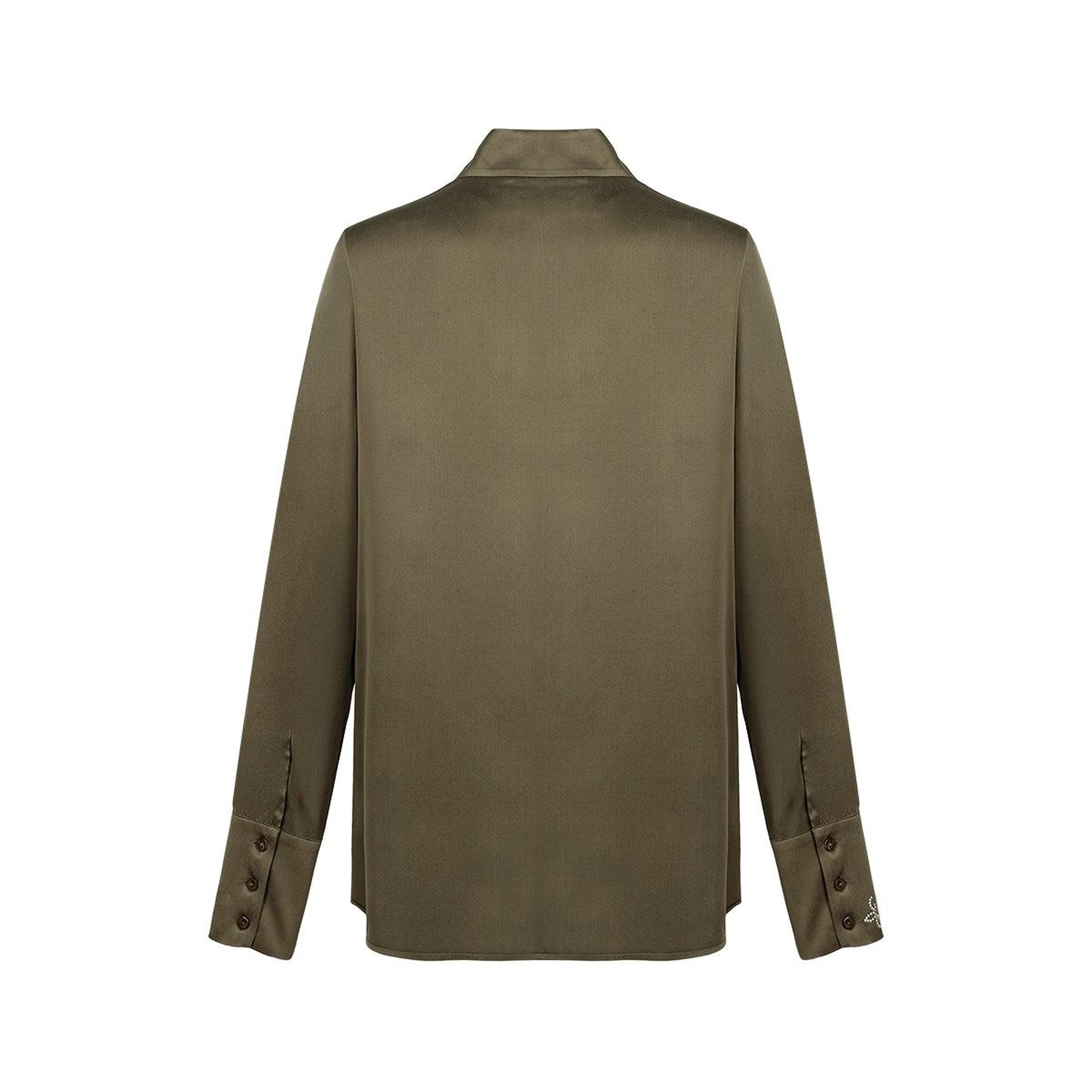 Haki Saf İpek Audrey Uzun Kollu Gömlek