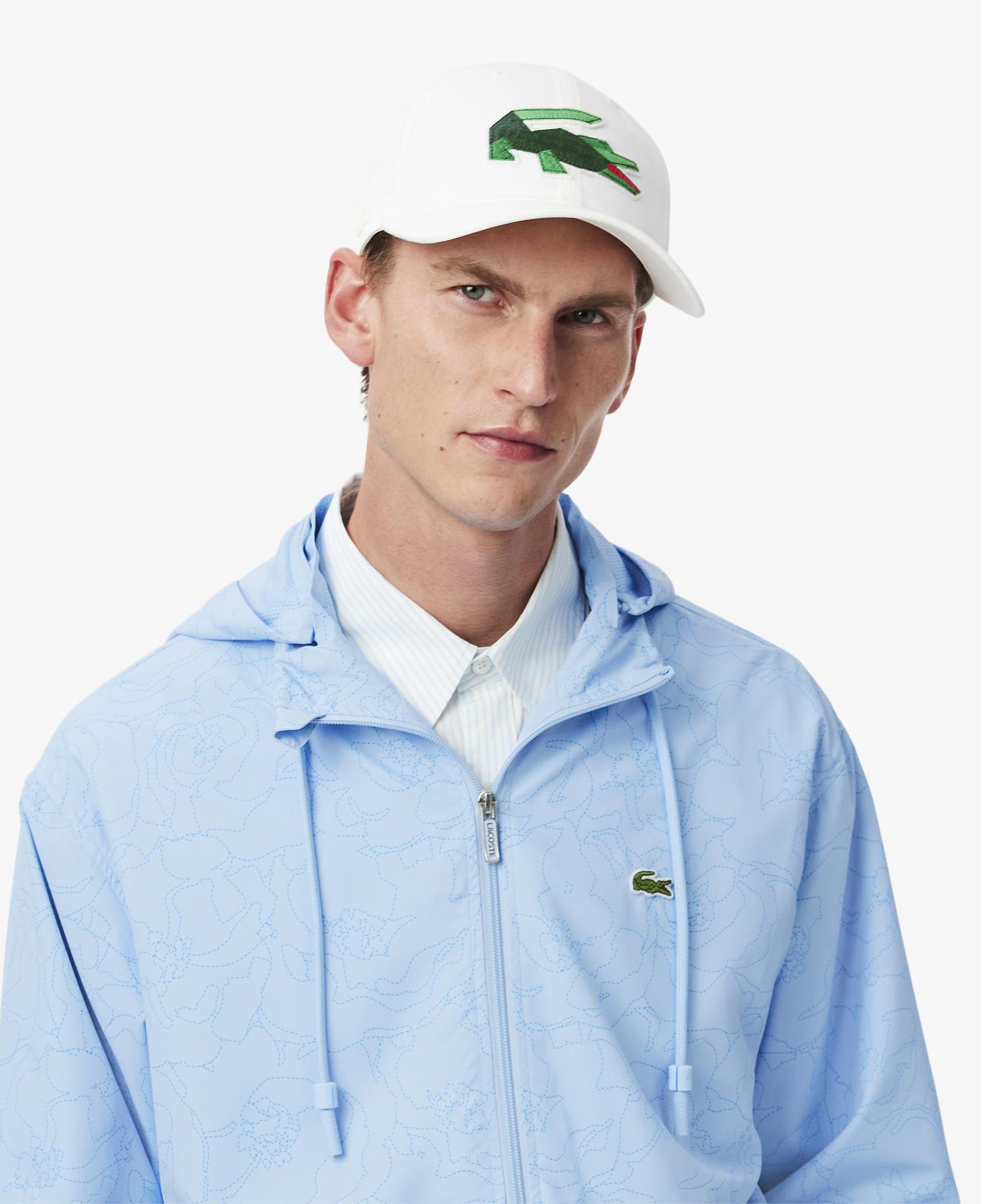 Erkek Regular Fit Kapüşonlu Desenli Mavi Rüzgarlık