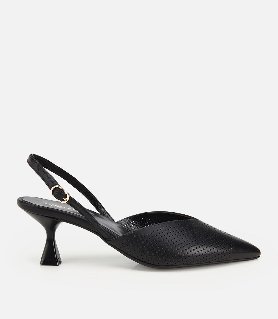 Kadın Deri Siyah Yumuşak Dokulu Arkası Açık  Kısa Topuklu Stiletto