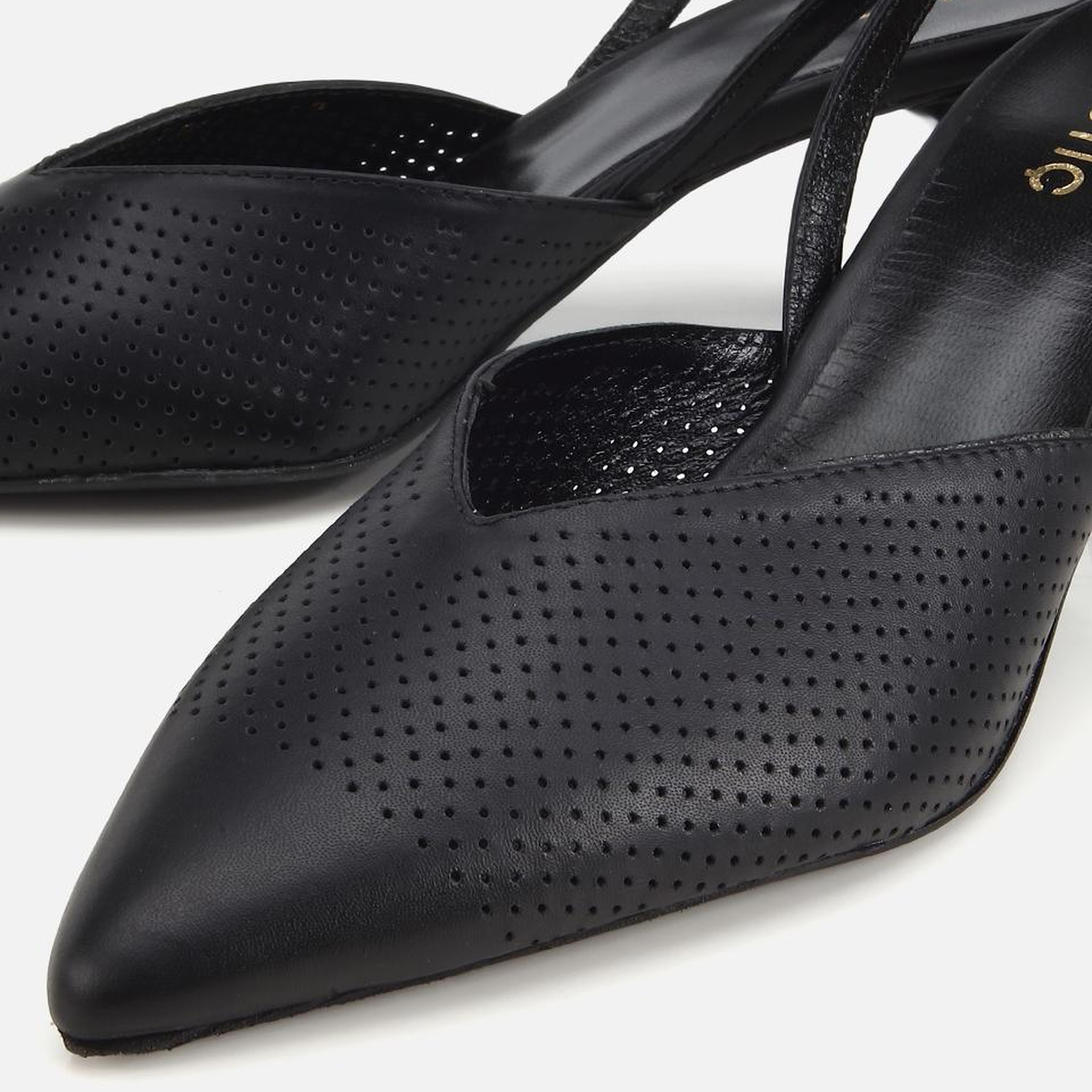 Kadın Deri Siyah Yumuşak Dokulu Arkası Açık  Kısa Topuklu Stiletto