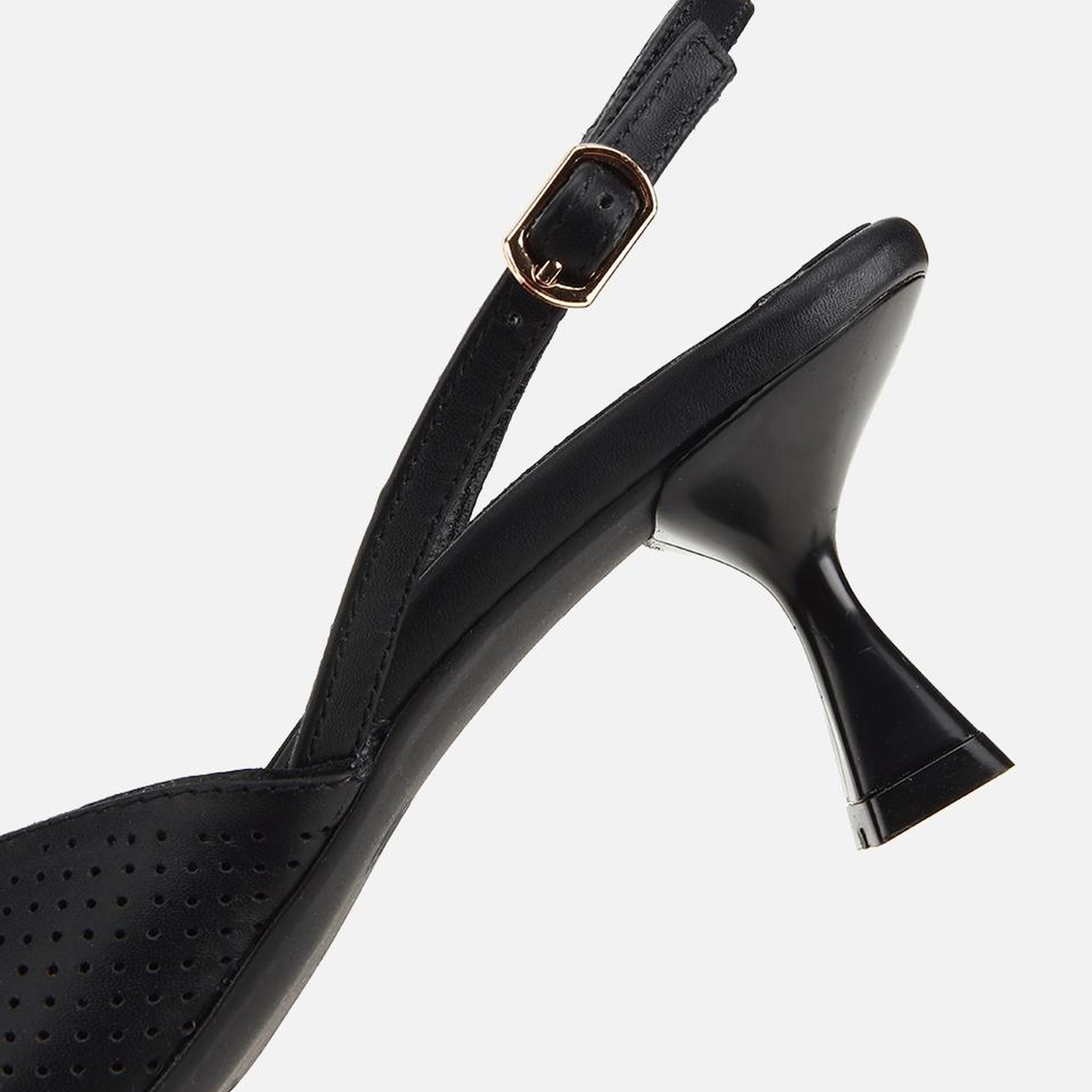 Kadın Deri Siyah Yumuşak Dokulu Arkası Açık  Kısa Topuklu Stiletto