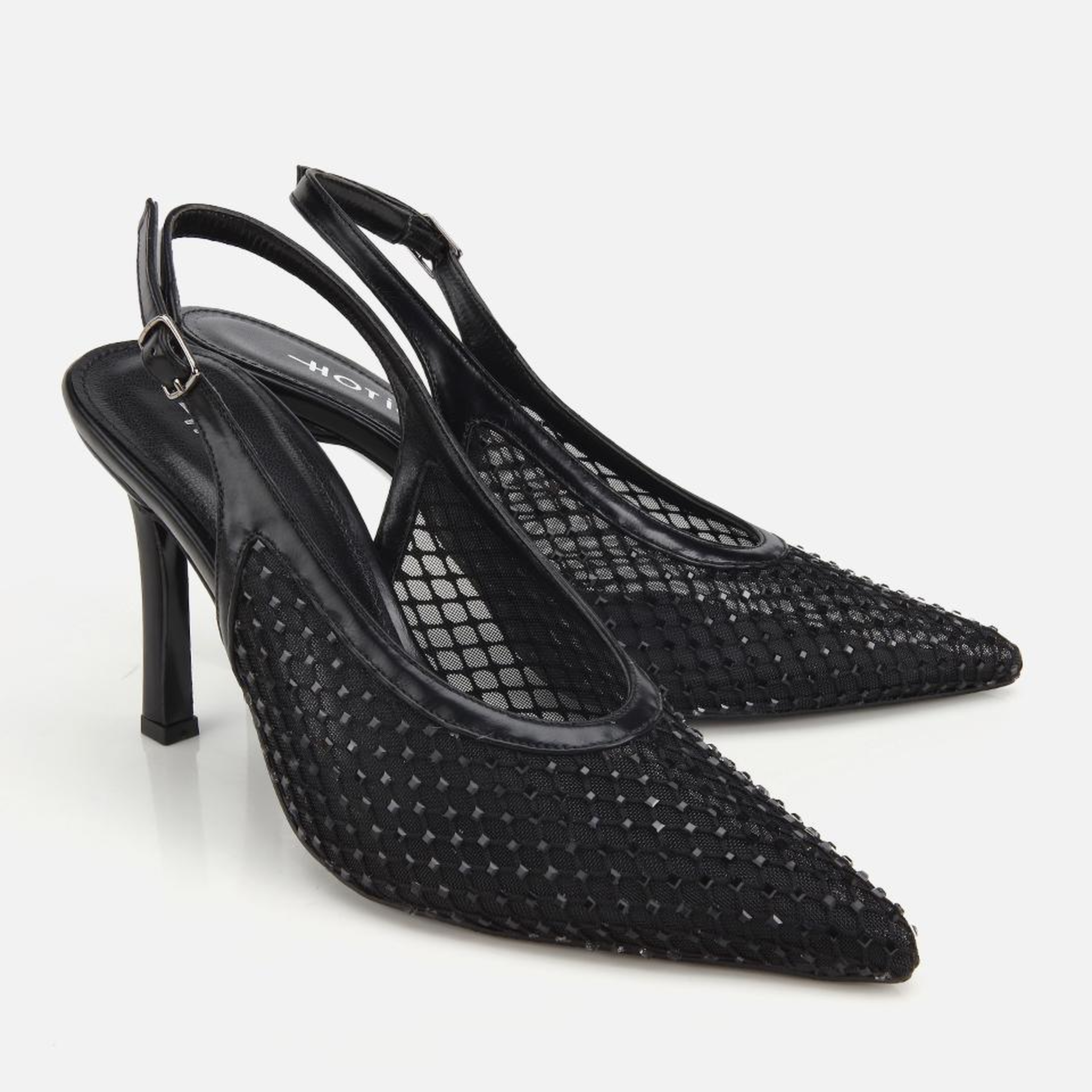 Kadın Siyah Taş Detaylı Arkası Açık Stiletto