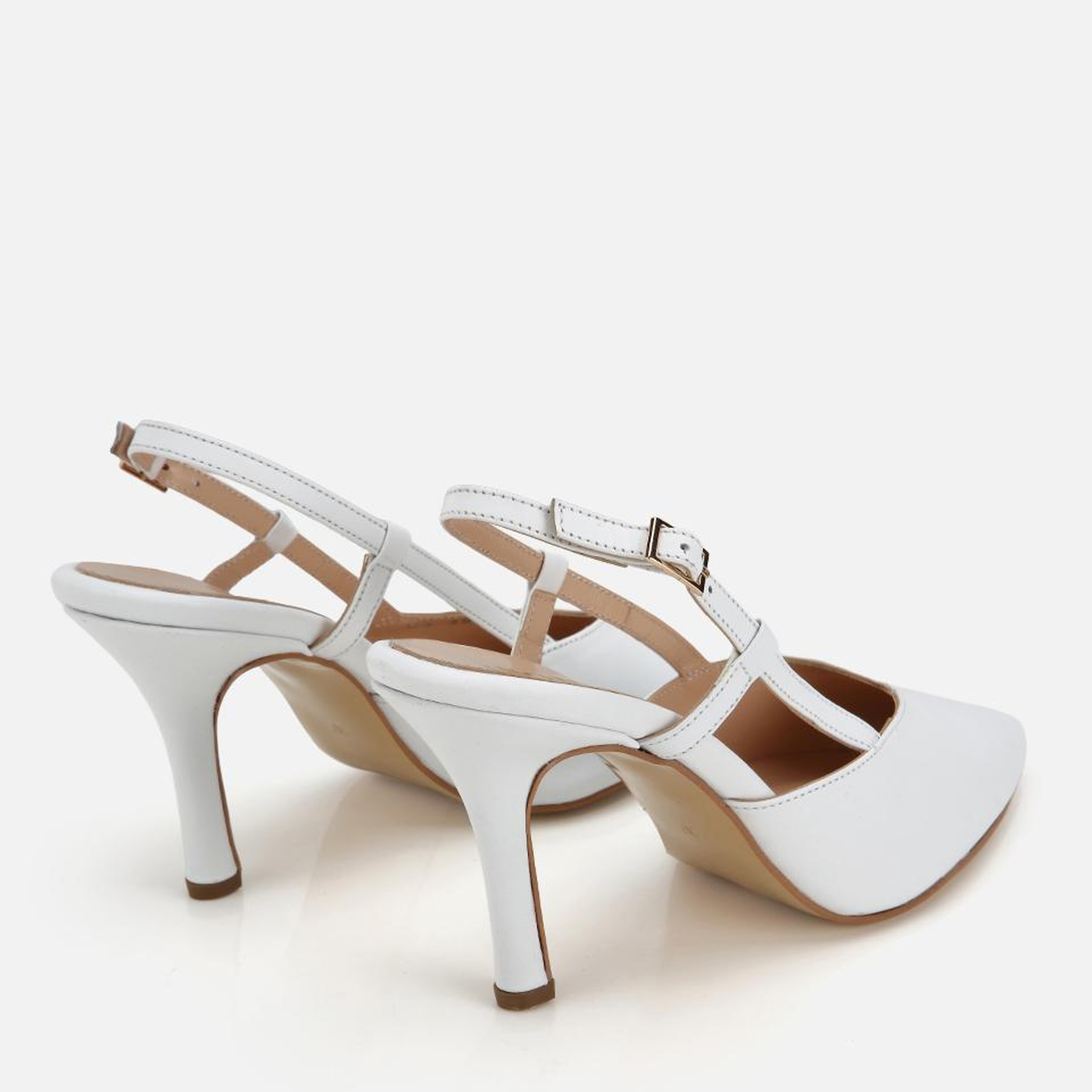 Kadın Deri Beyaz Arkası Açık Stiletto
