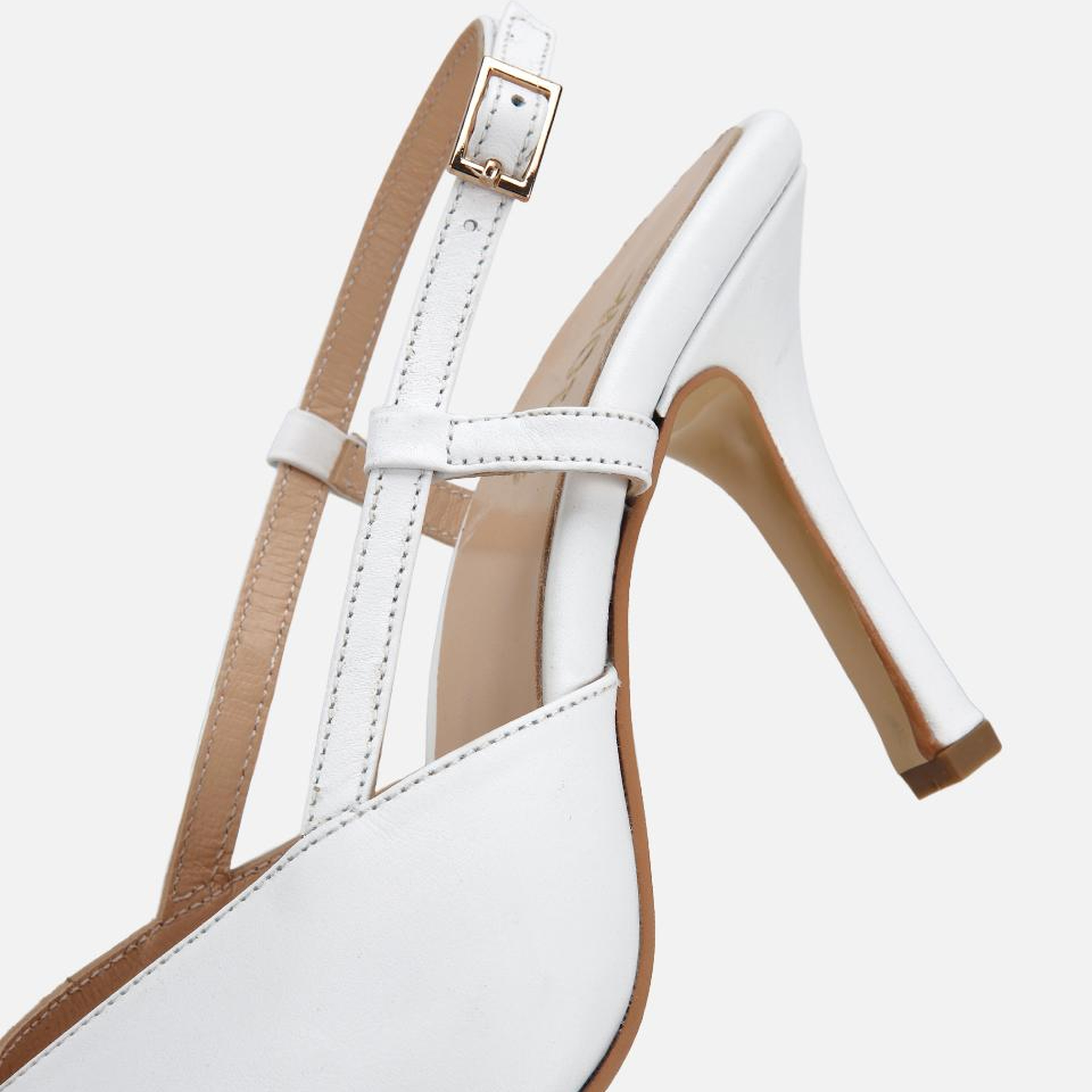 Kadın Deri Beyaz Arkası Açık Stiletto