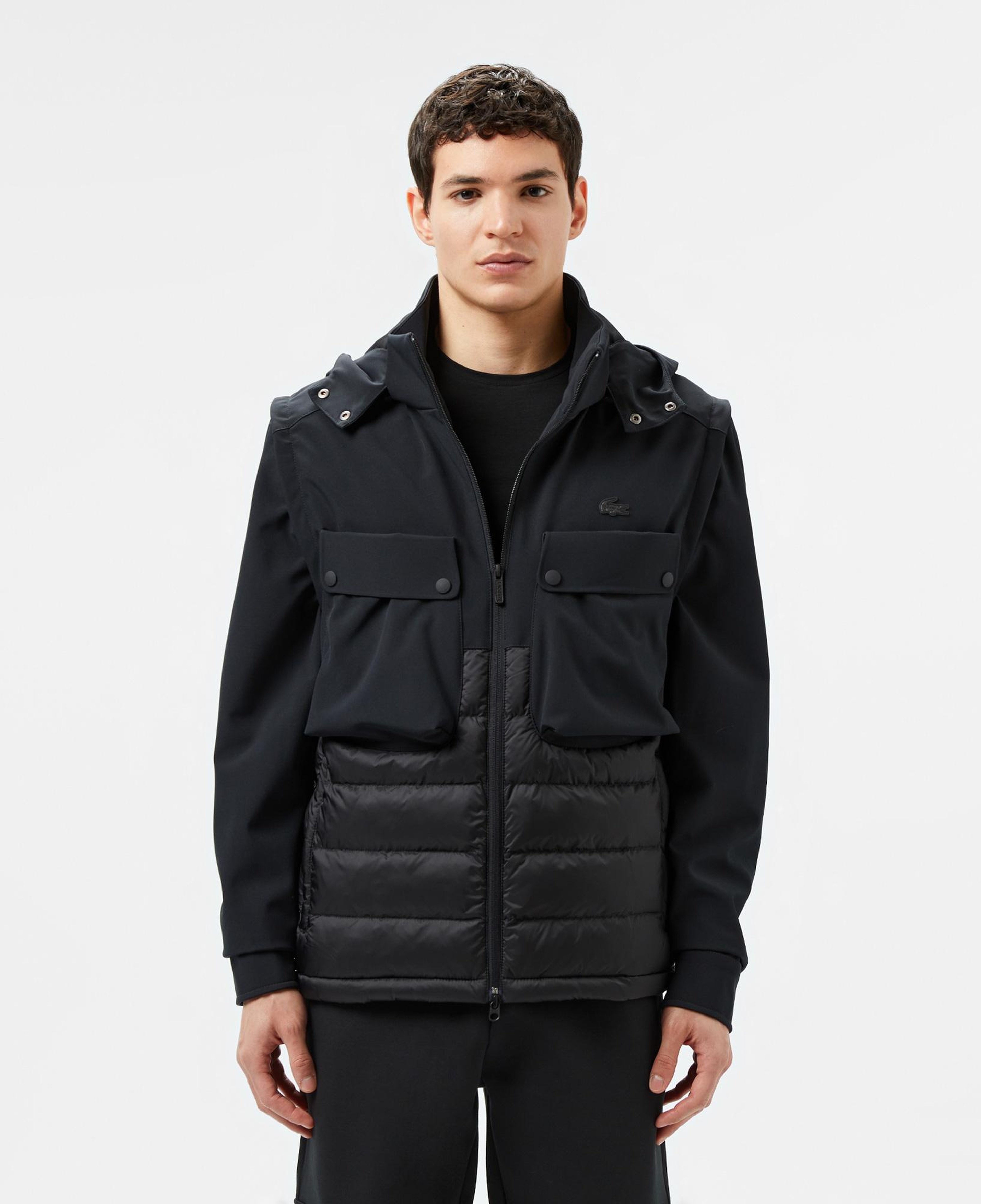 Erkek Regular Fit Kapüşonlu Baskılı Siyah Mont