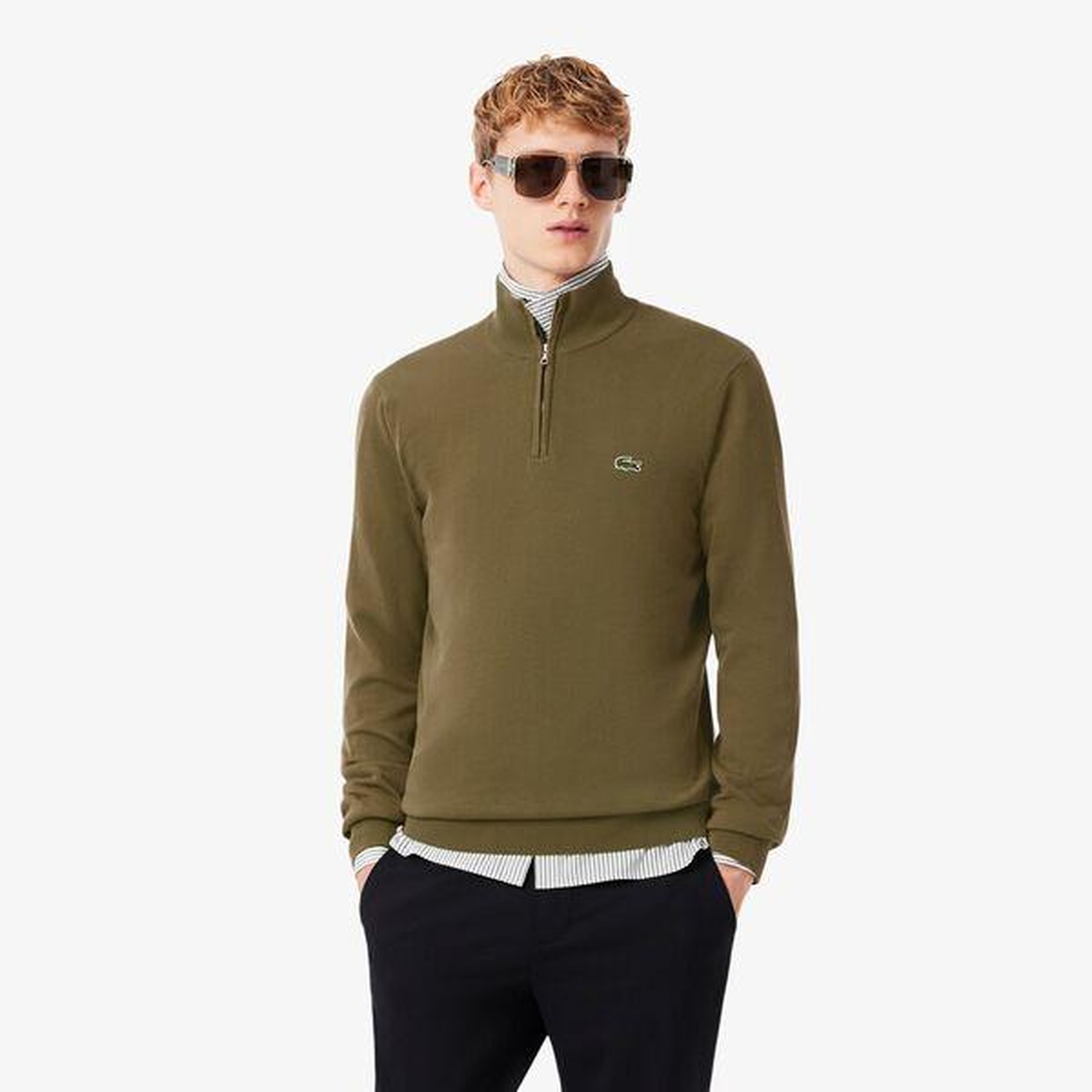 Lacoste Erkek Regular Fit Yarım Fermuarlı Haki Kazak