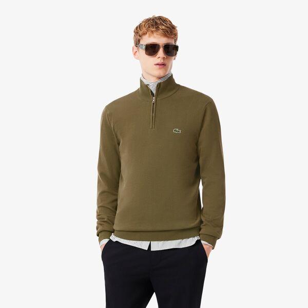 Lacoste Erkek Regular Fit Yarım Fermuarlı Haki Kazak