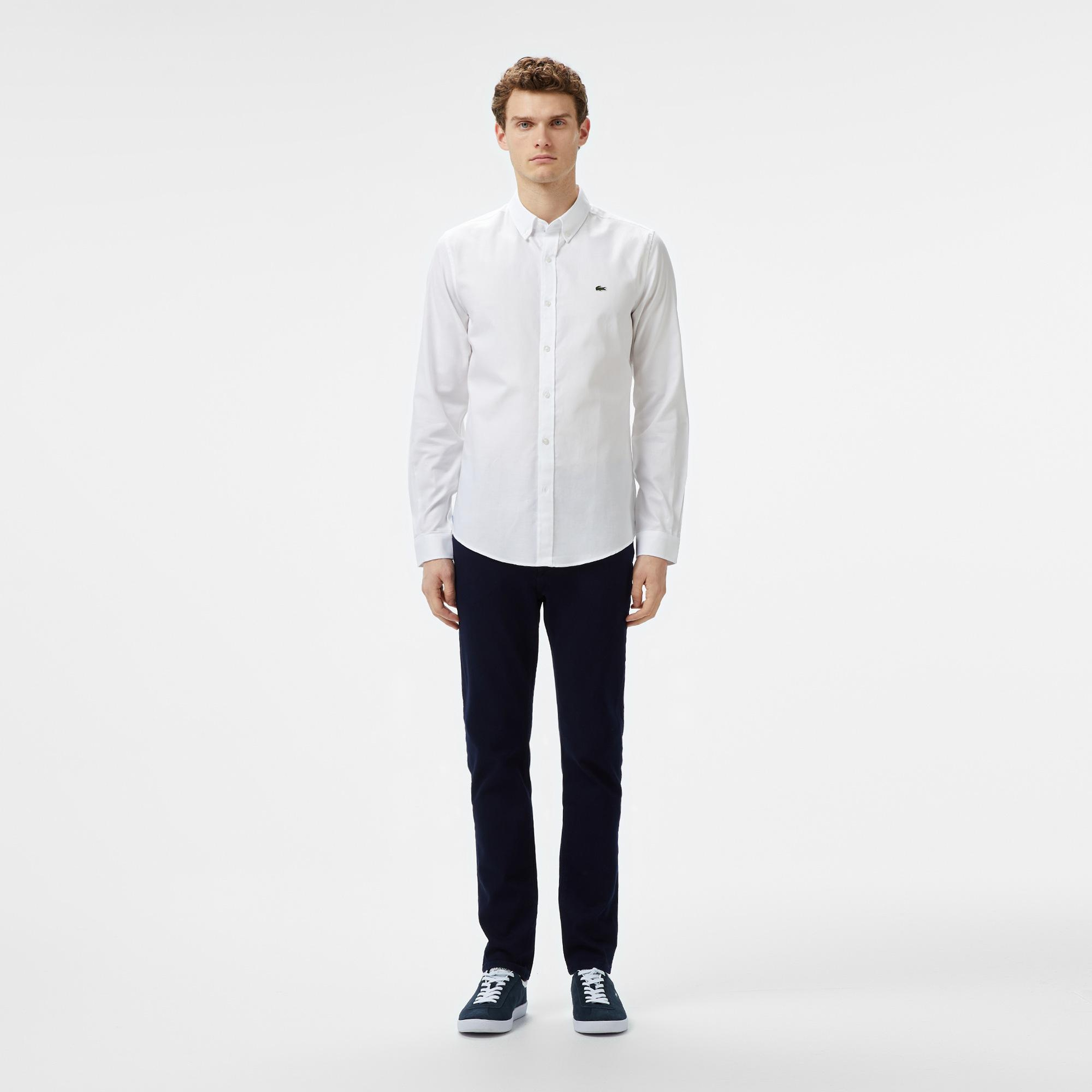 Lacoste Erkek Slim Fit Düğmeli Yaka Beyaz Gömlek