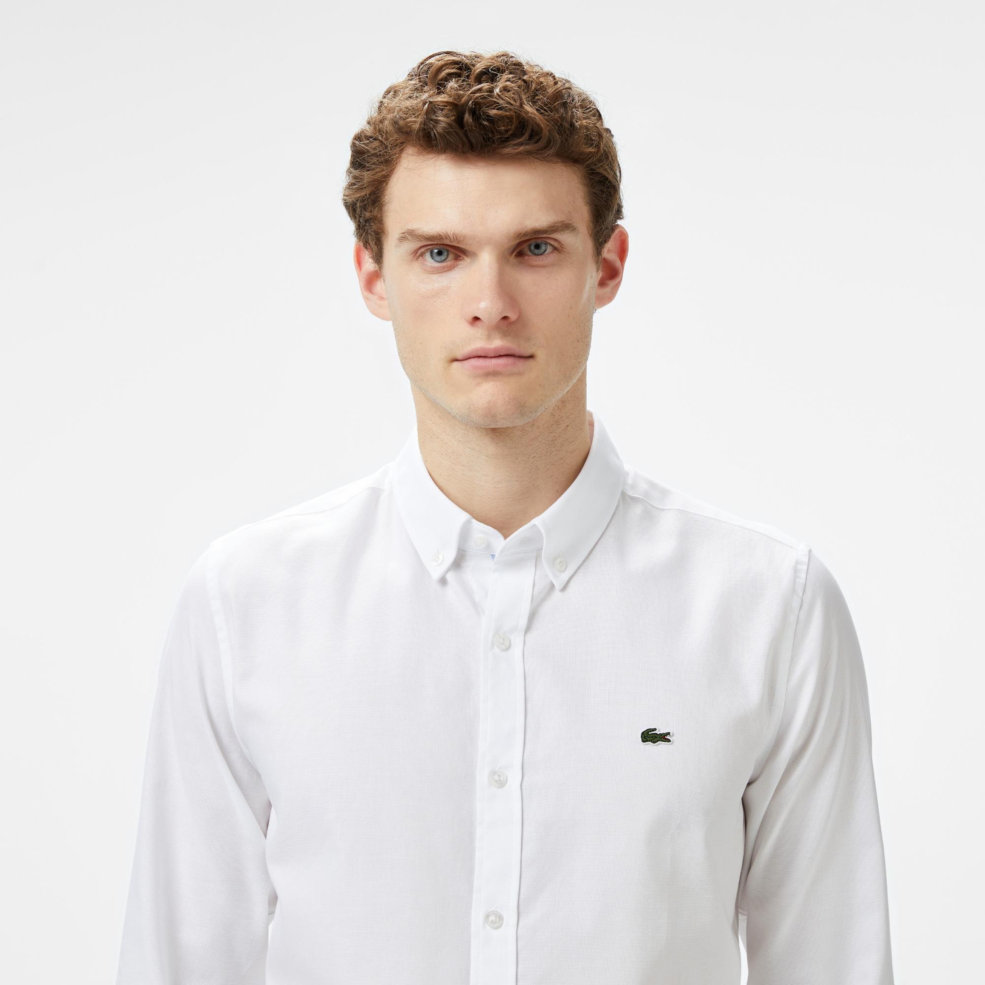 Lacoste Erkek Slim Fit Düğmeli Yaka Beyaz Gömlek