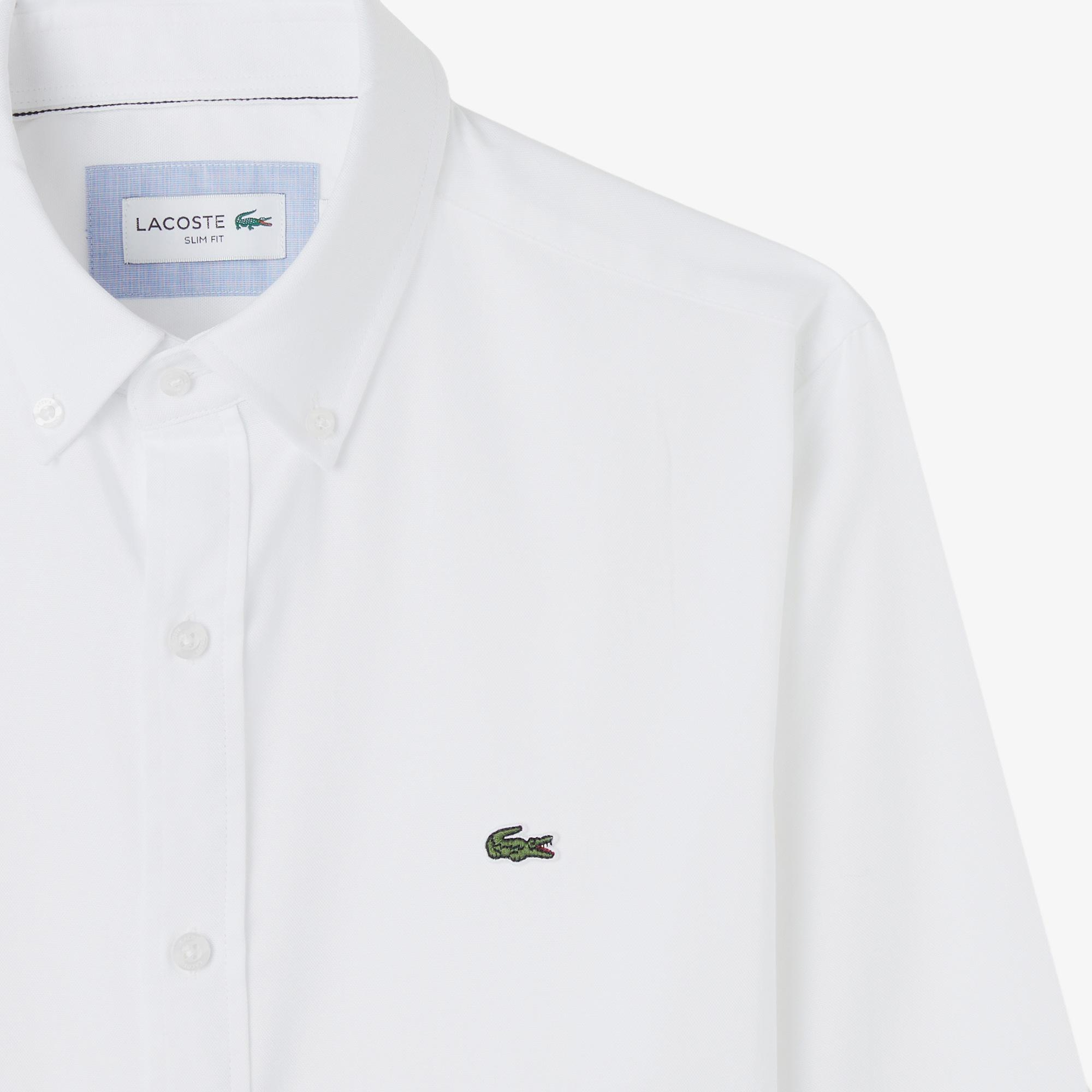 Lacoste Erkek Slim Fit Düğmeli Yaka Beyaz Gömlek