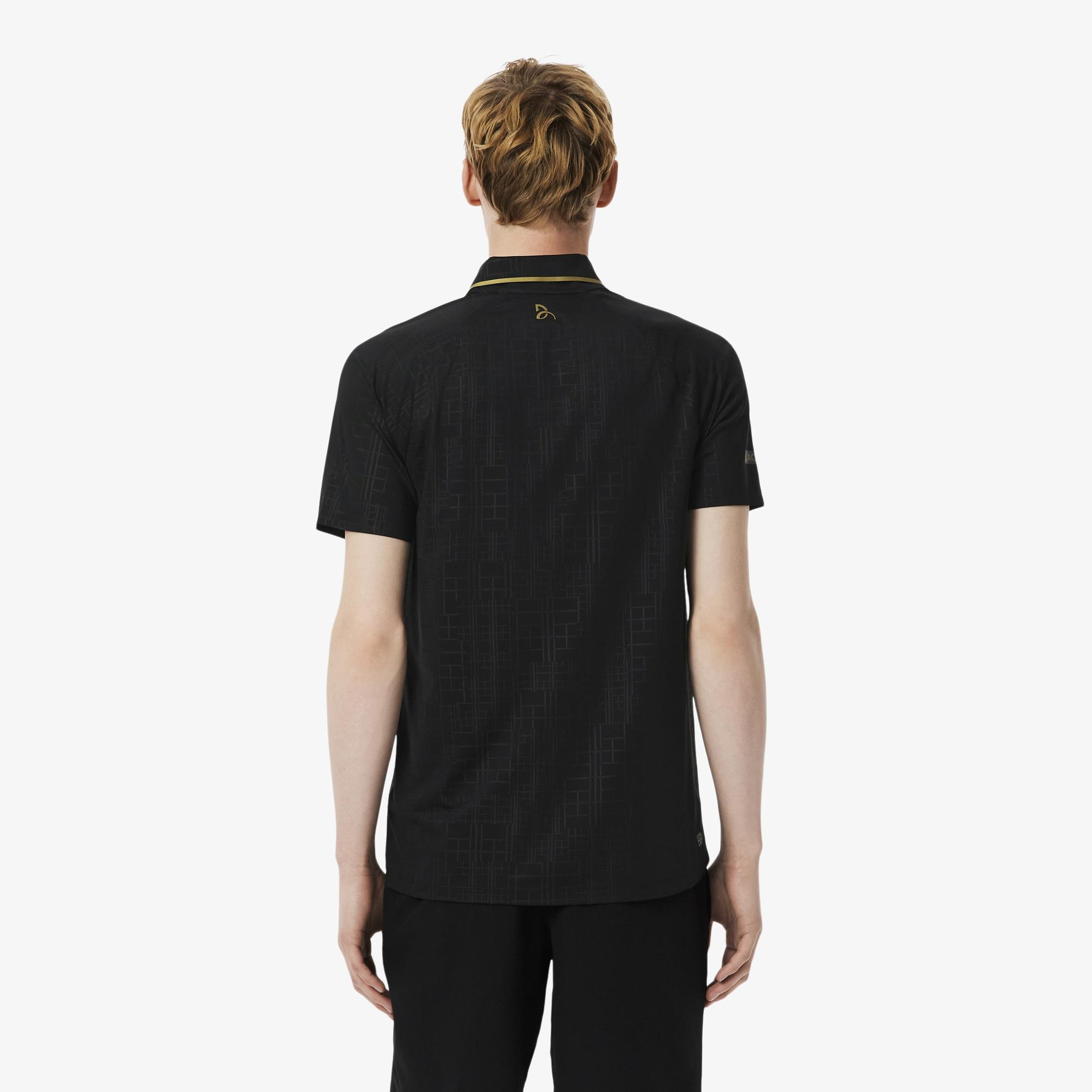 Lacoste Tennis x Novak Djokovic Erkek Slim Fit Desenli Siyah Polo