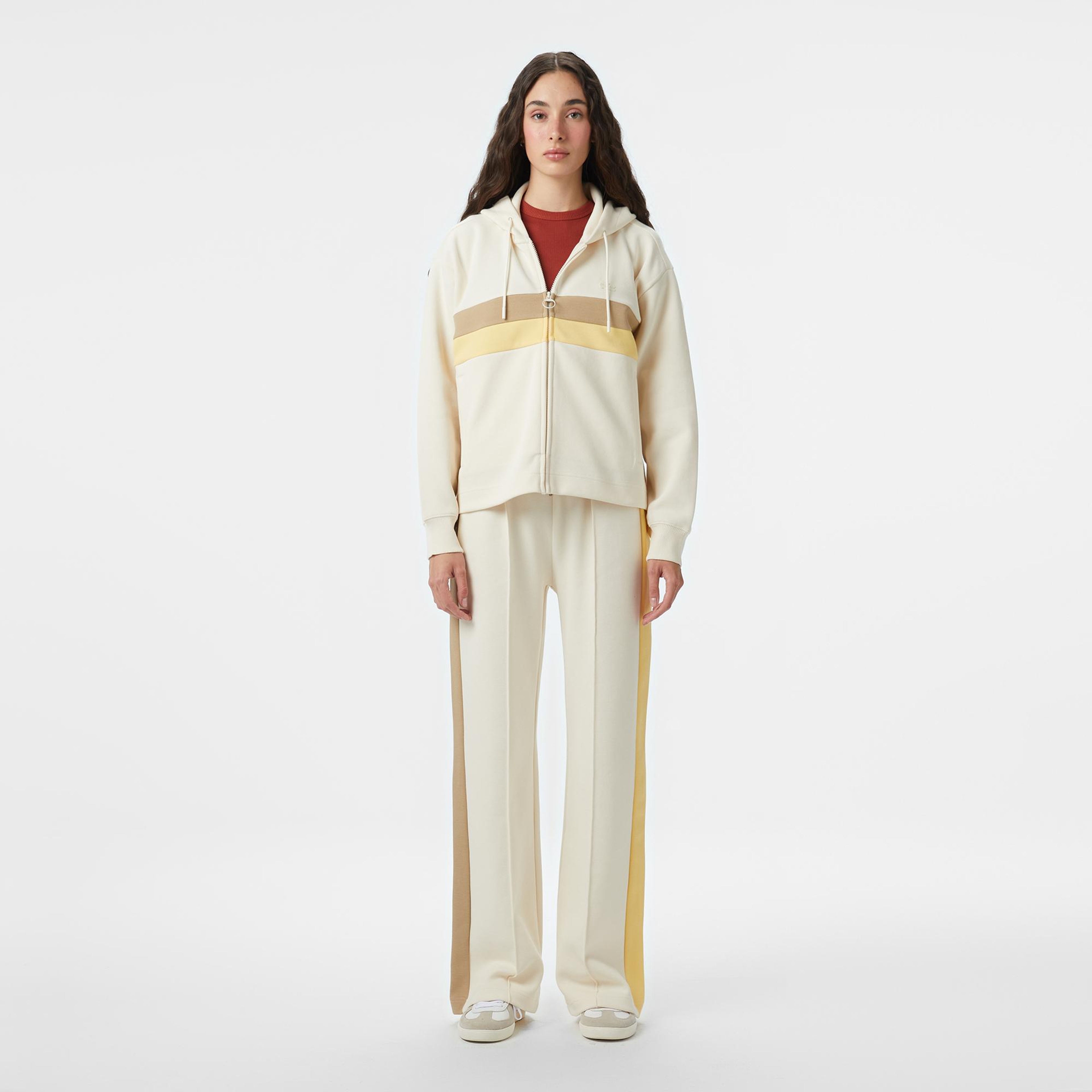 Kadın Relaxed Fit Kapüşonlu Renk Bloklu Krem Sweatshirt