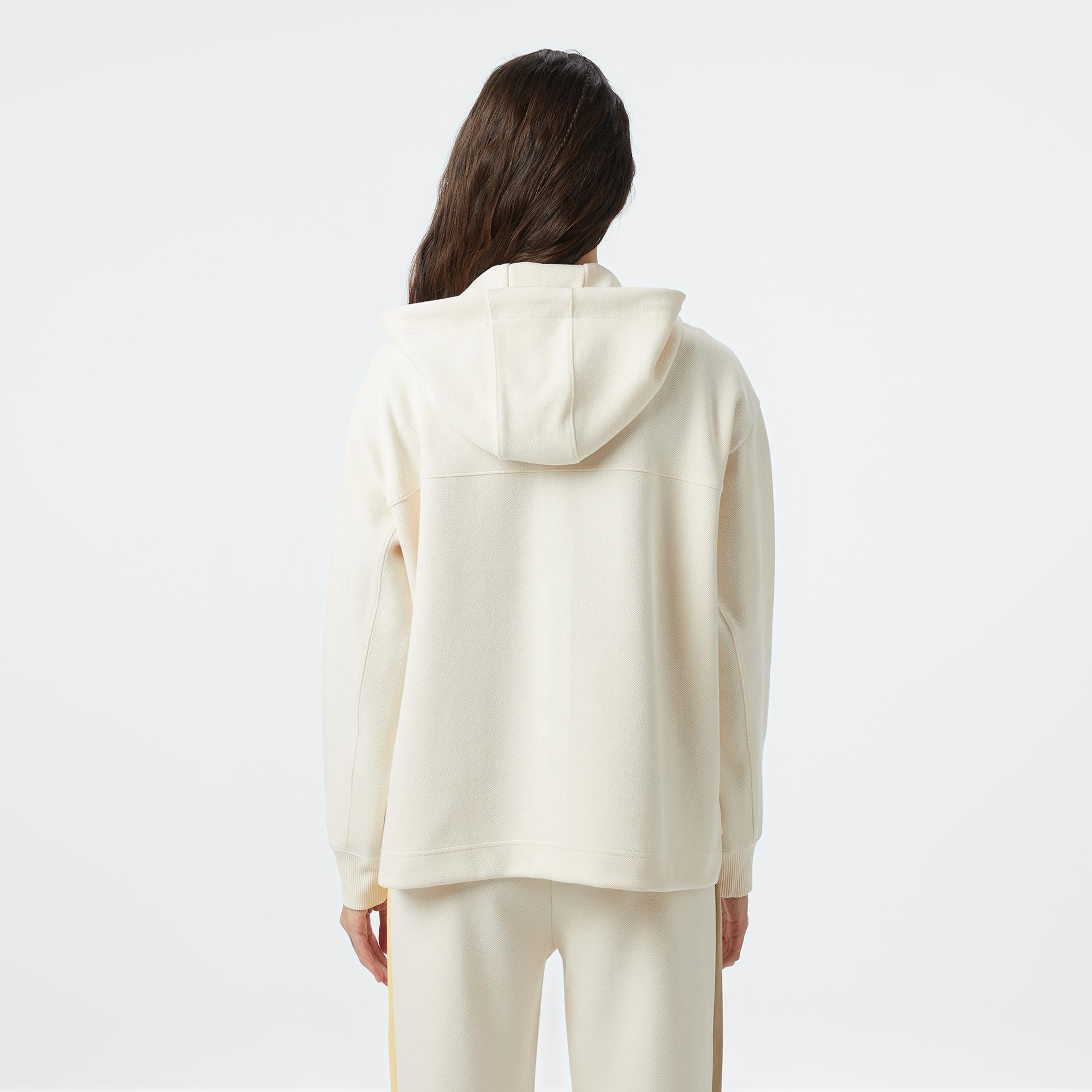 Kadın Relaxed Fit Kapüşonlu Renk Bloklu Krem Sweatshirt