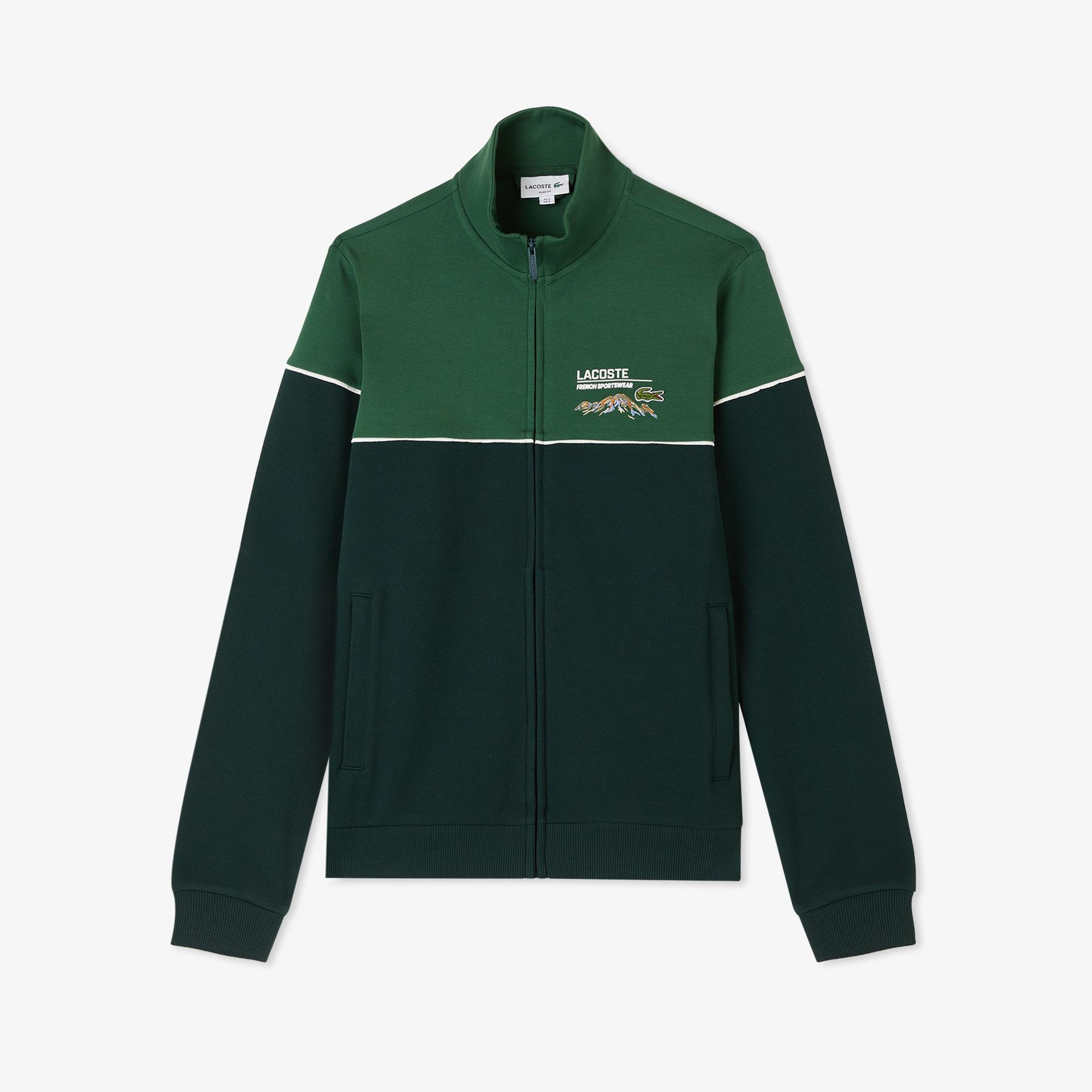 Erkek Slim Fit Fermuarlı Renk Bloklu Yeşil Sweatshirt