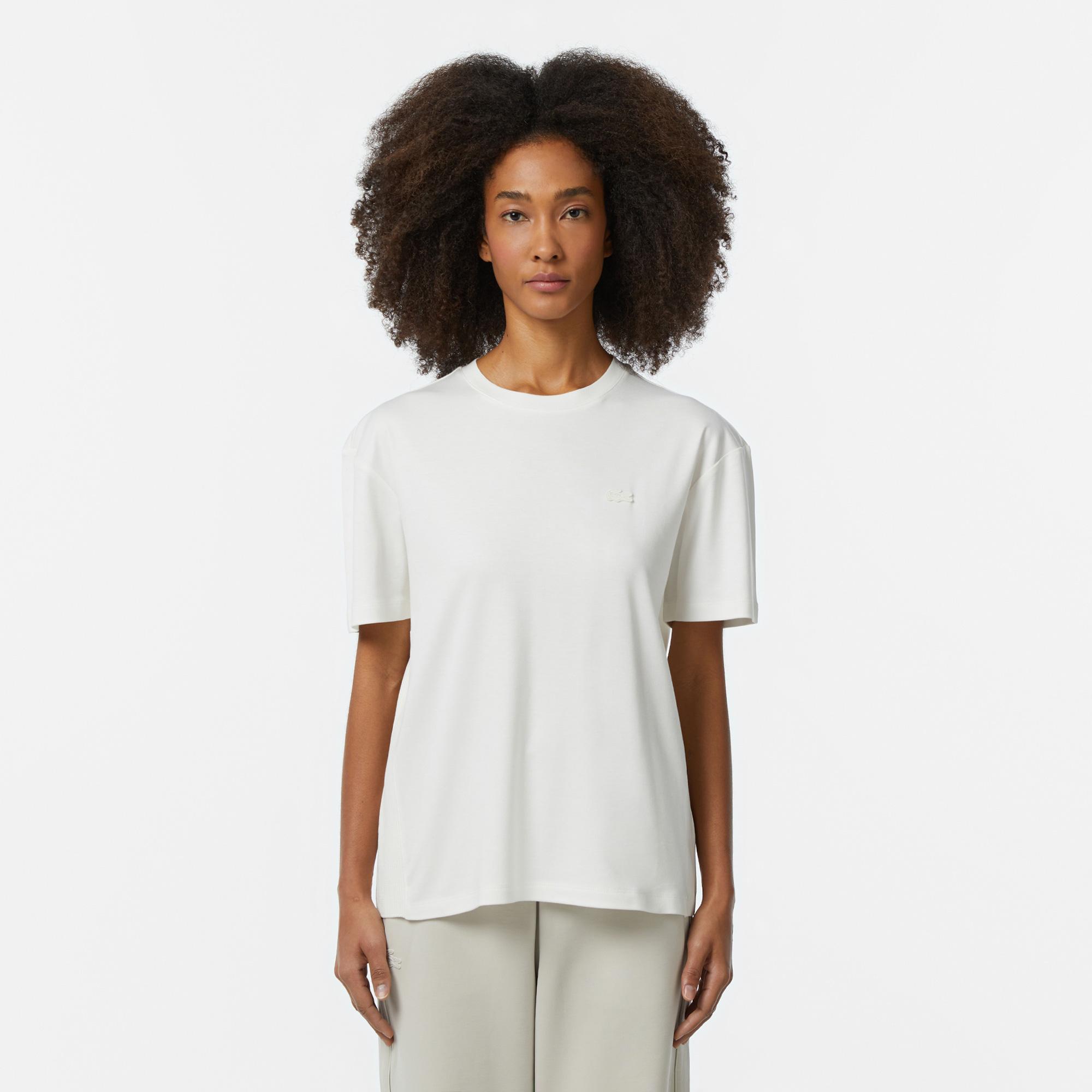 Lacoste Kadın Relaxed Fit Bisiklet Yaka Koyu Beyaz T-Shirt