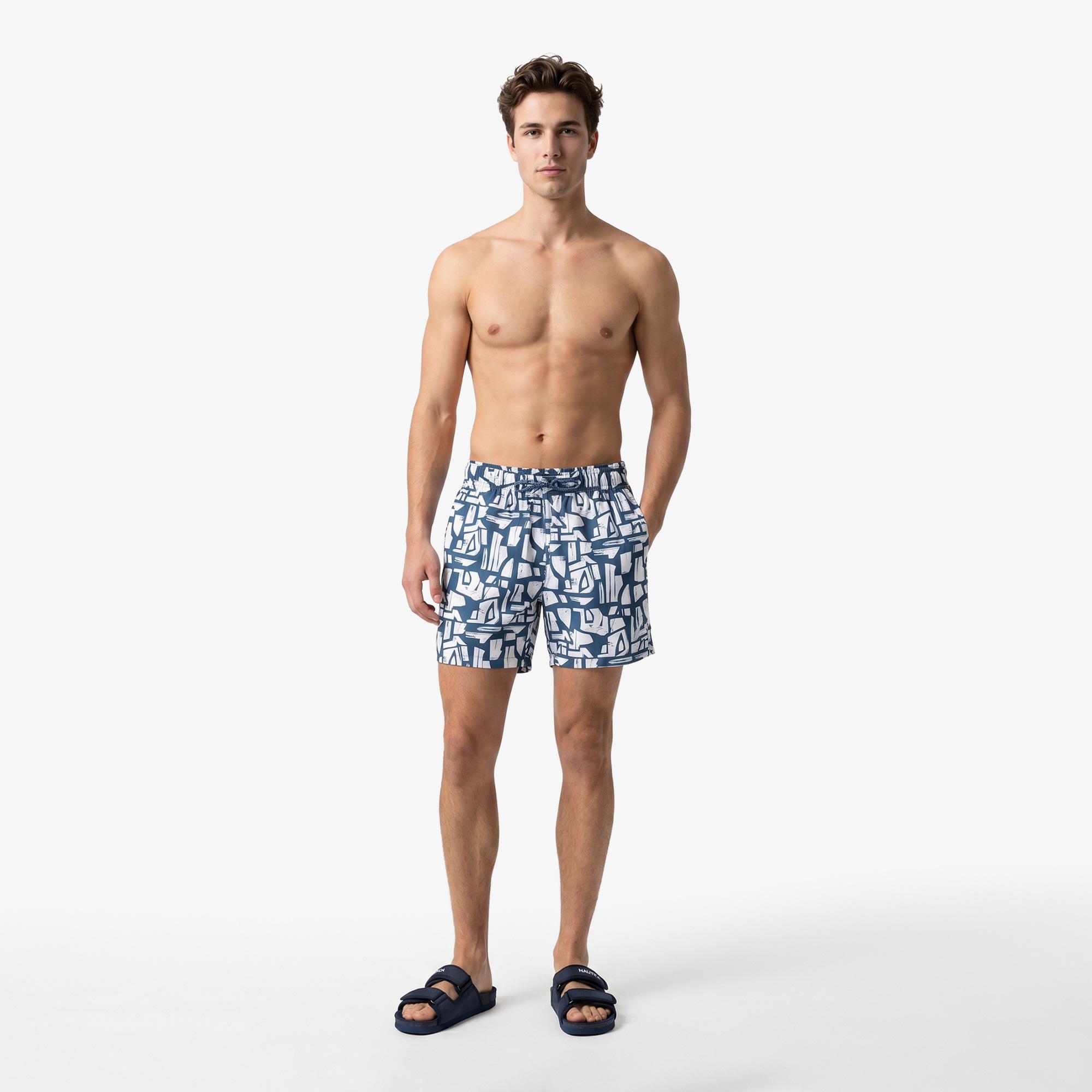 Nautica Erkek Mavi Regular Fit Desenli Deniz Şortu