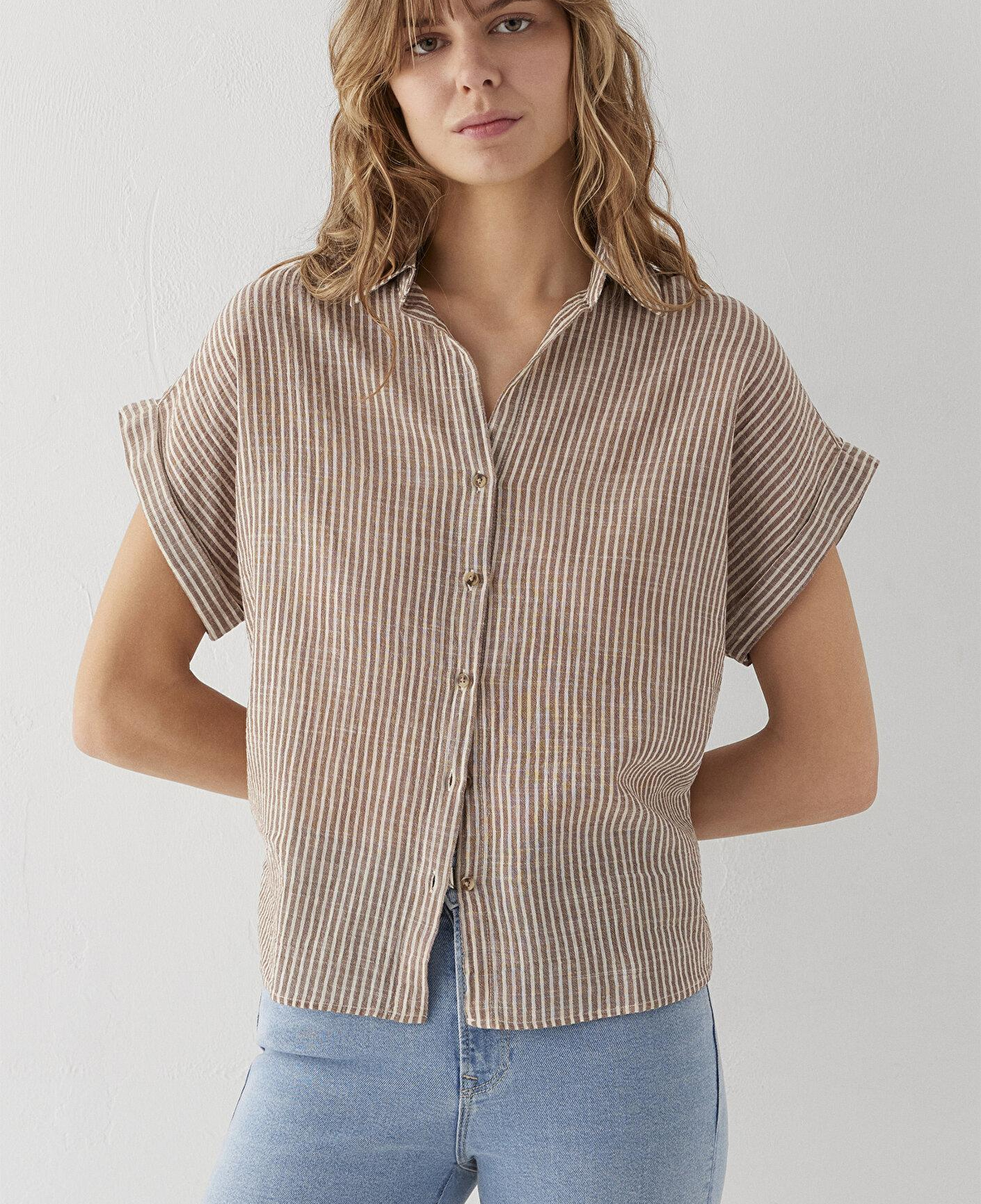 Mavi Çizgili Gömlek Loose Fit / Bol Rahat Kesim 1210445-85431