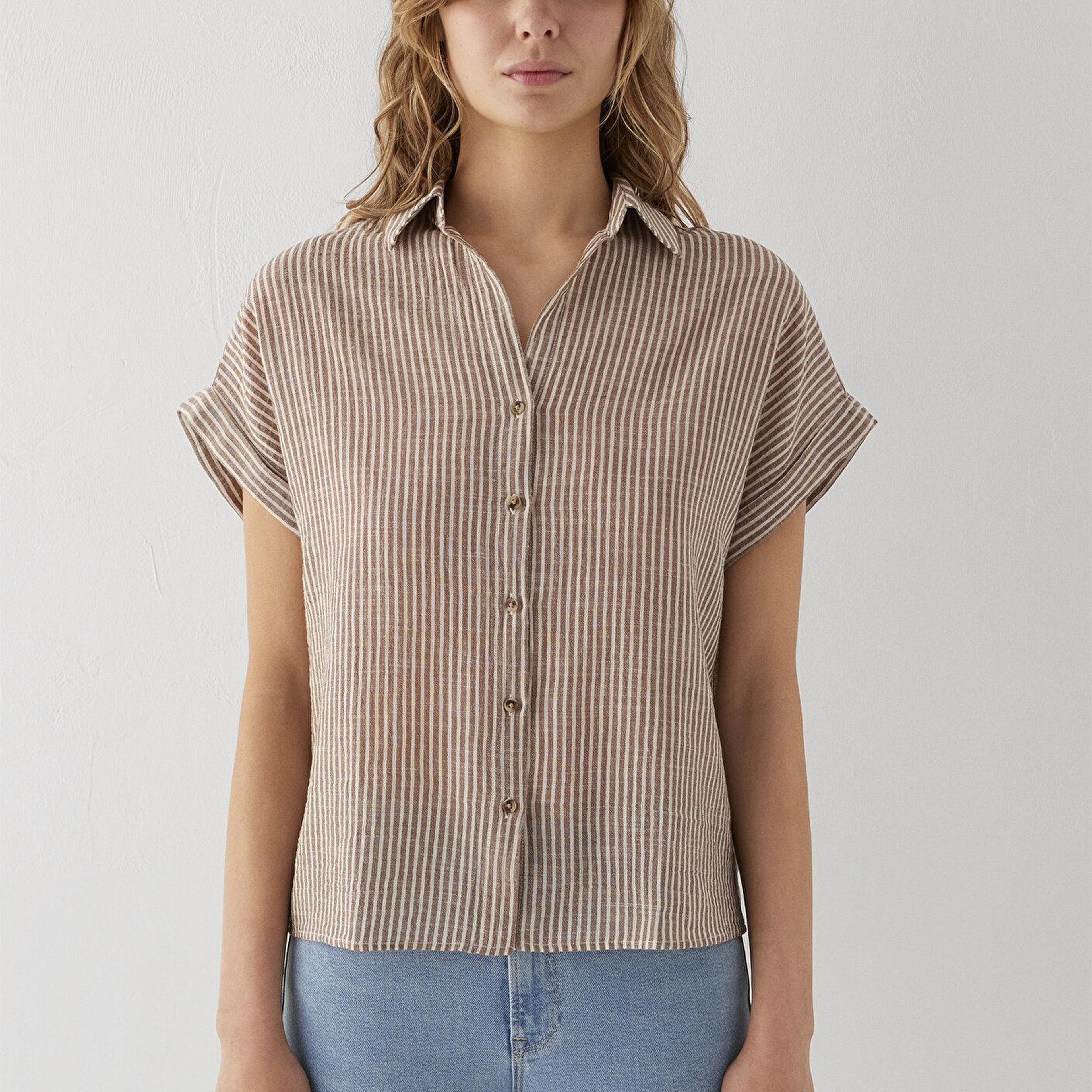 Mavi Çizgili Gömlek Loose Fit / Bol Rahat Kesim 1210445-85431