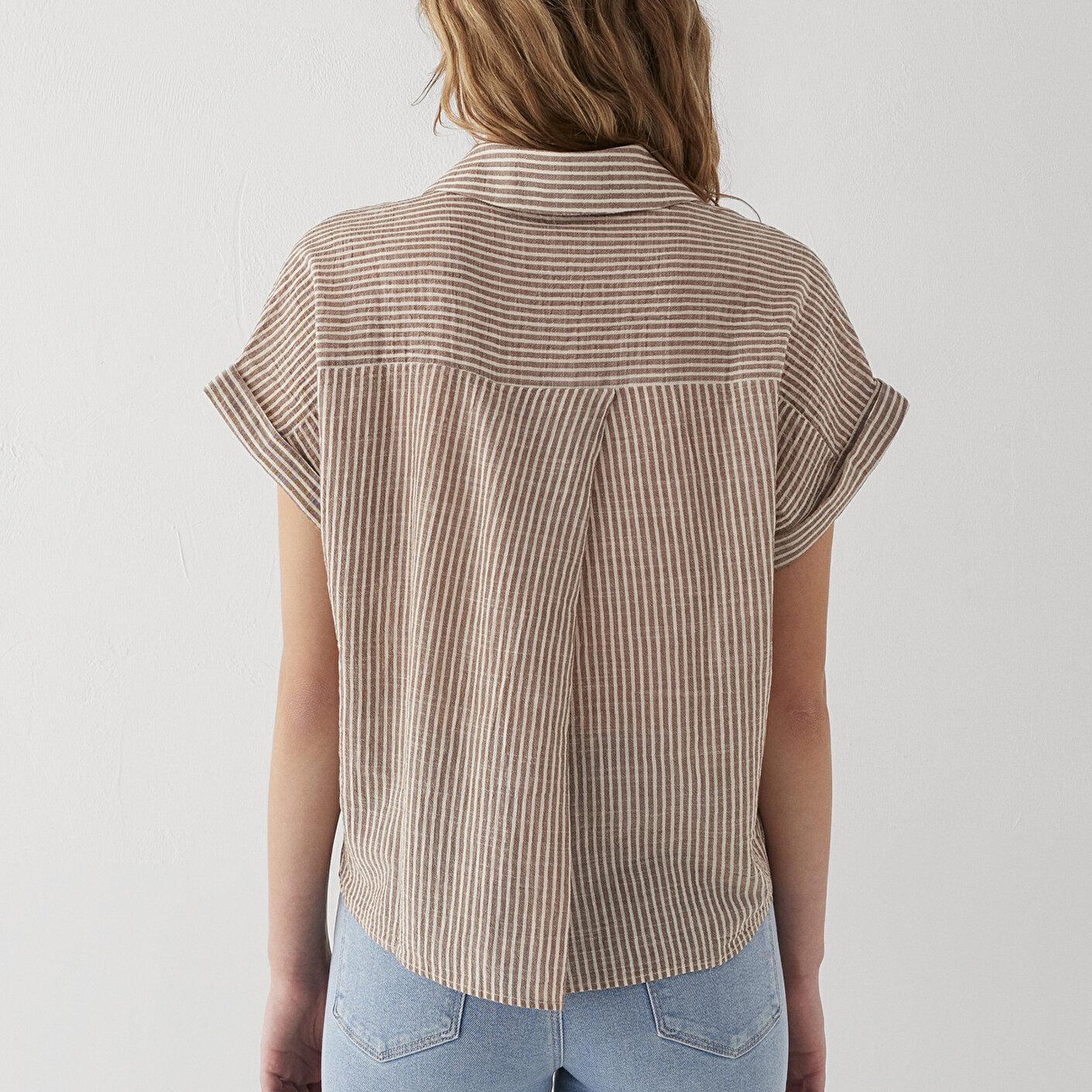 Mavi Çizgili Gömlek Loose Fit / Bol Rahat Kesim 1210445-85431