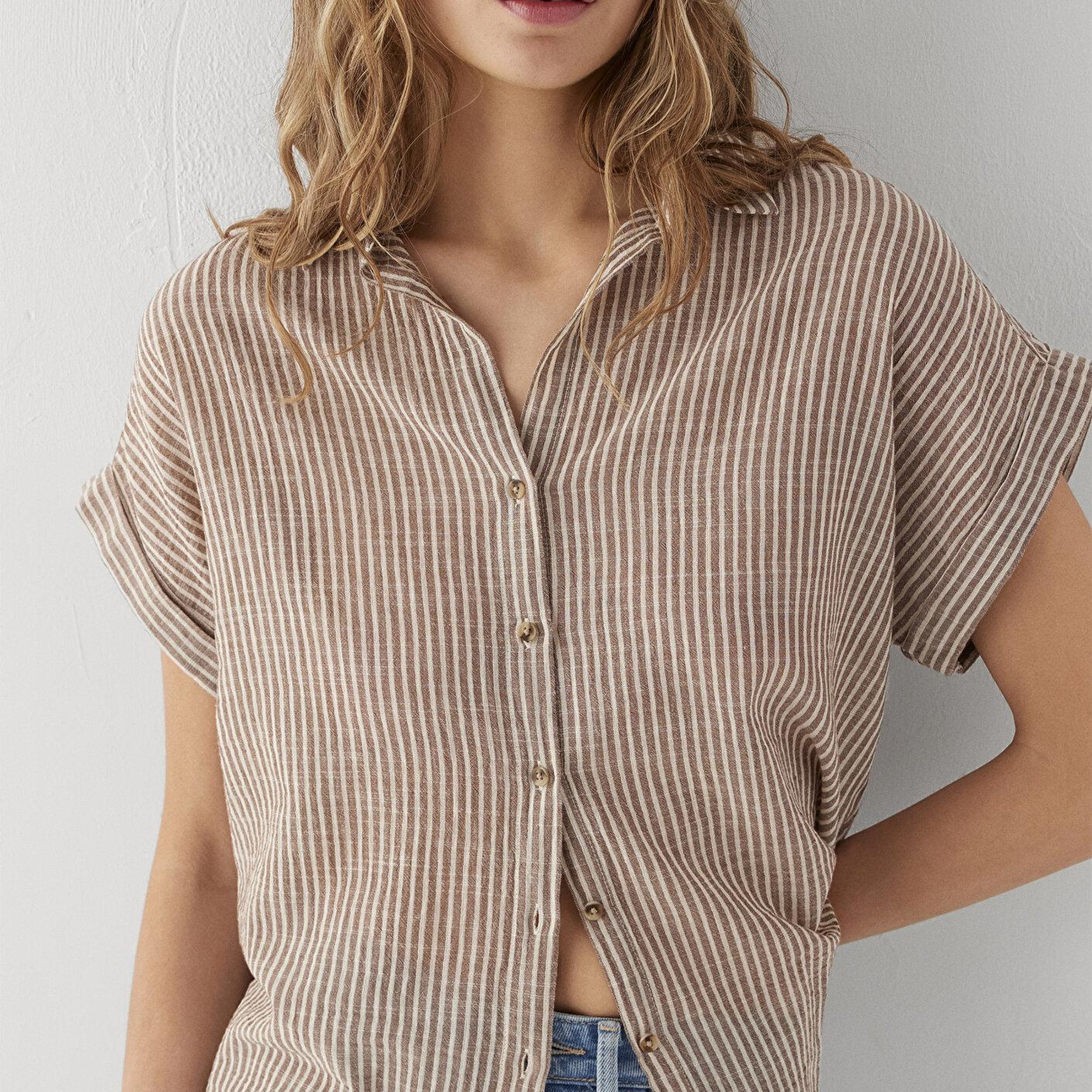 Mavi Çizgili Gömlek Loose Fit / Bol Rahat Kesim 1210445-85431