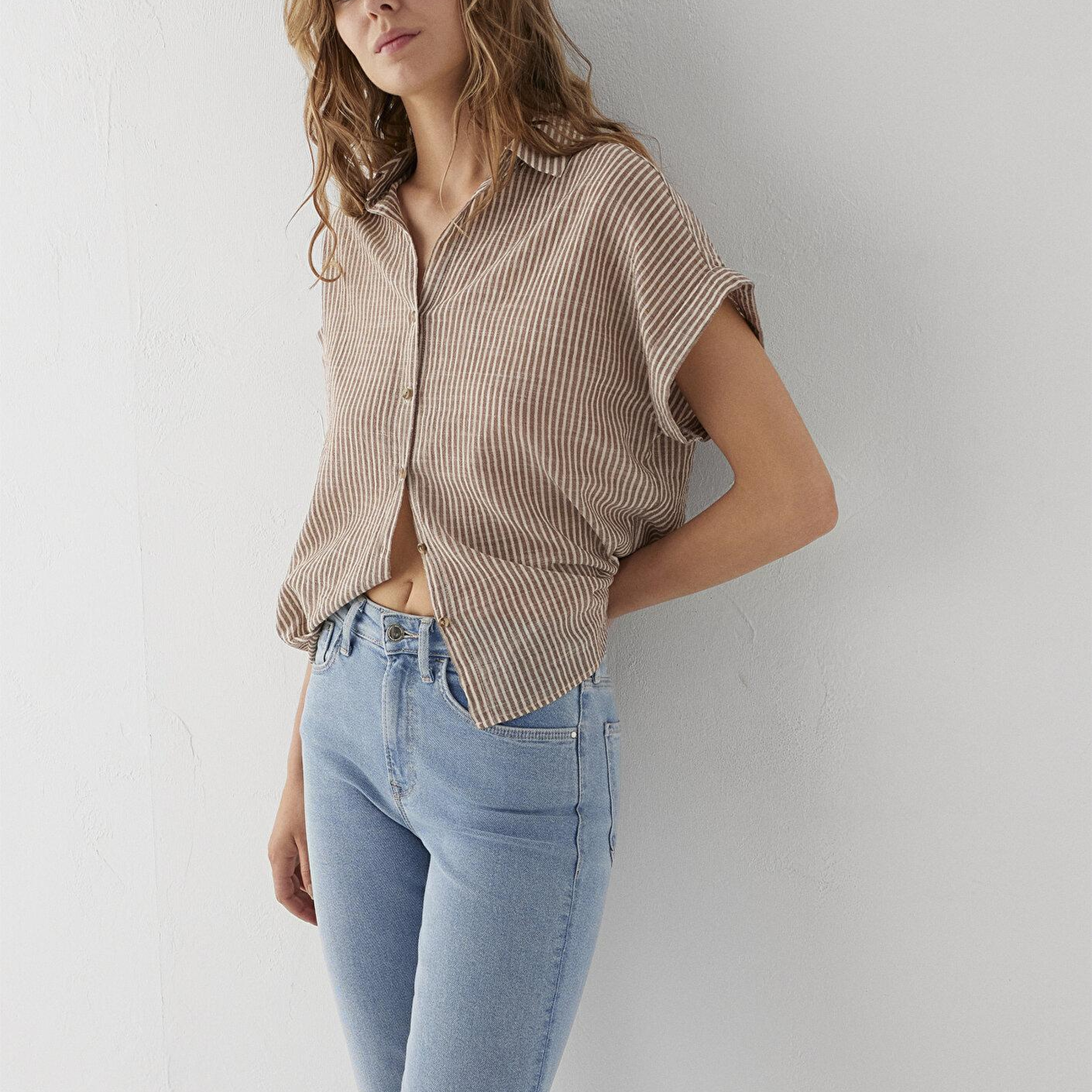 Mavi Çizgili Gömlek Loose Fit / Bol Rahat Kesim 1210445-85431