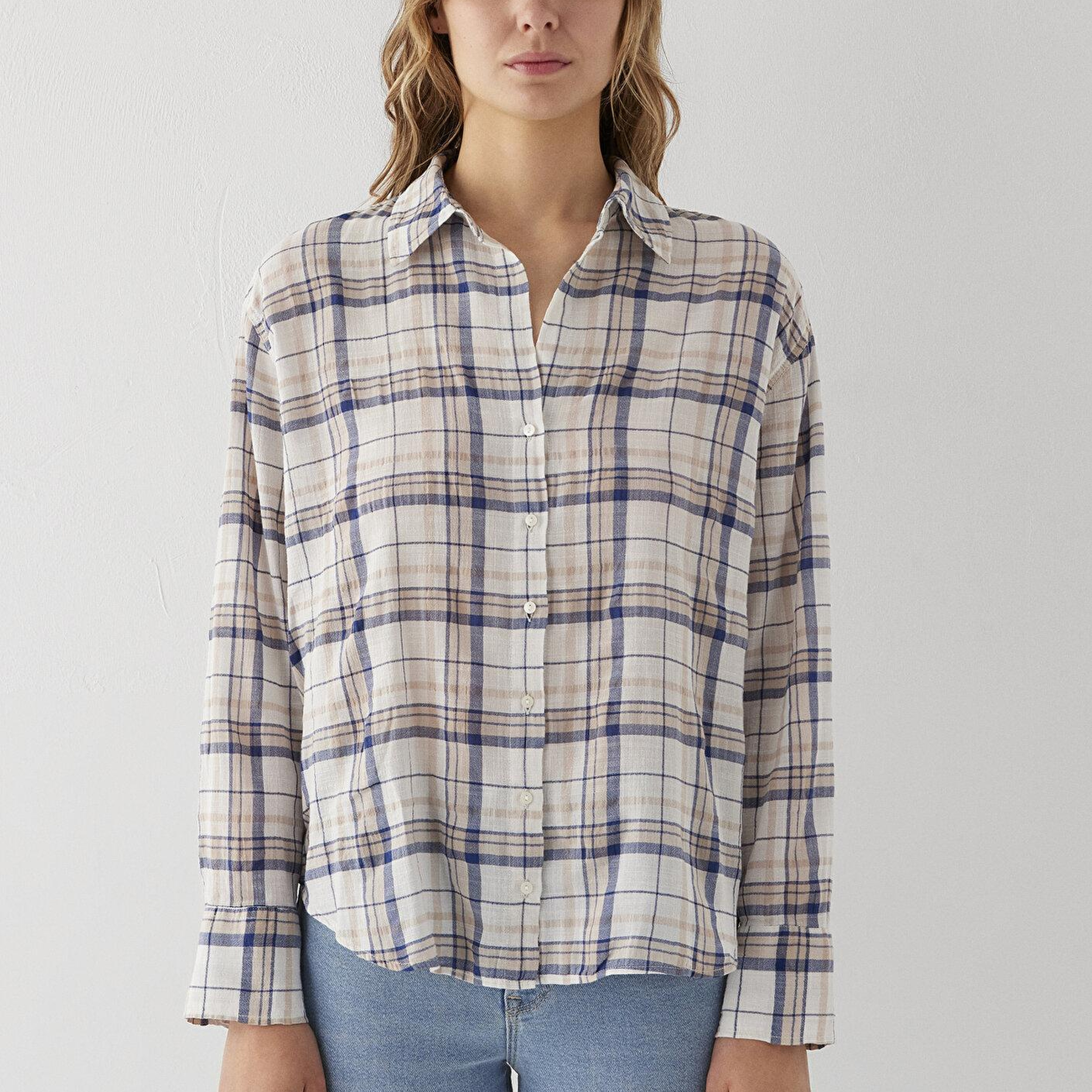 Mavi Lacivert Gömlek Oversize / Geniş Kesim 1211543-91541