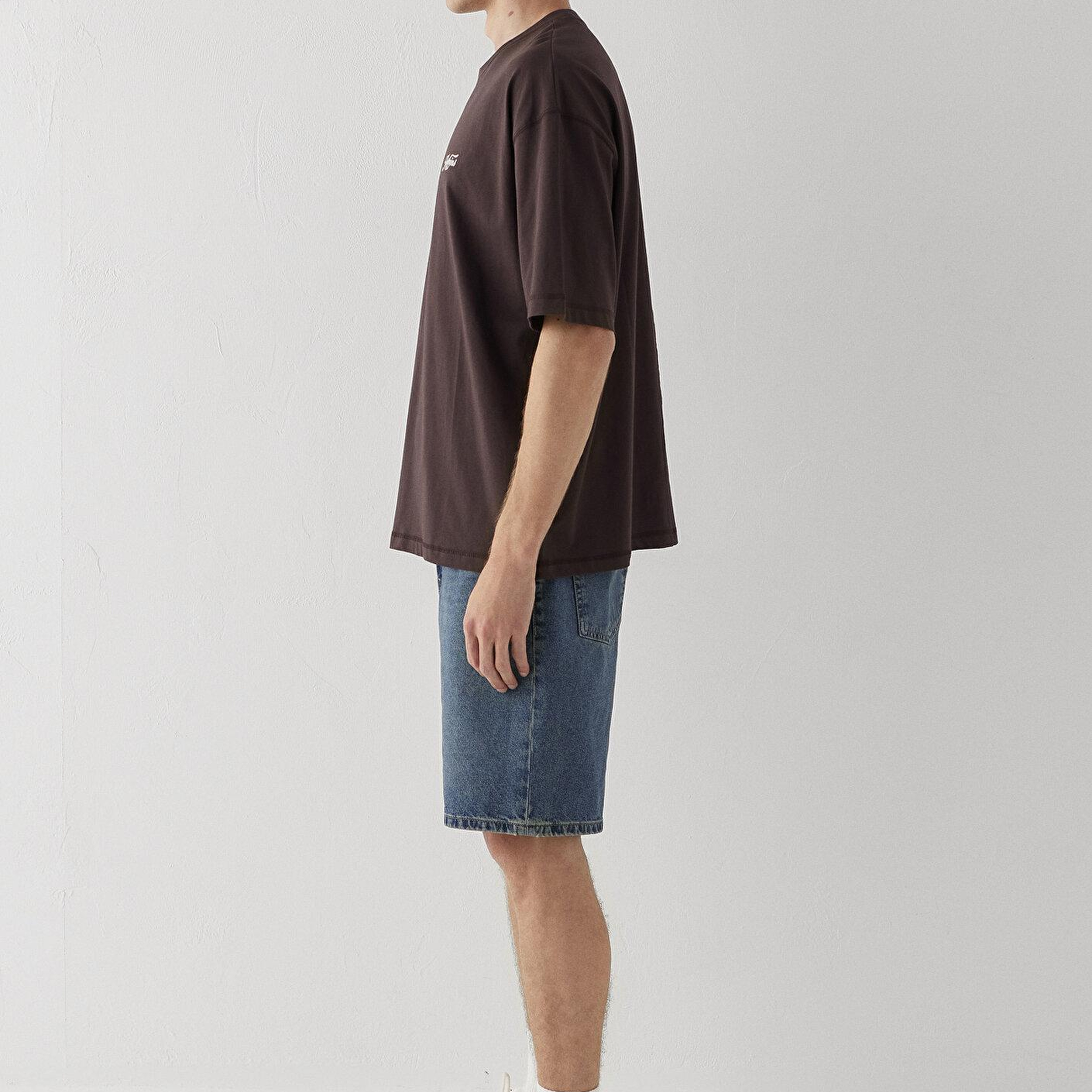 Mavi Kahverengi Tişört Oversize / Geniş Kesim 0613667-88083