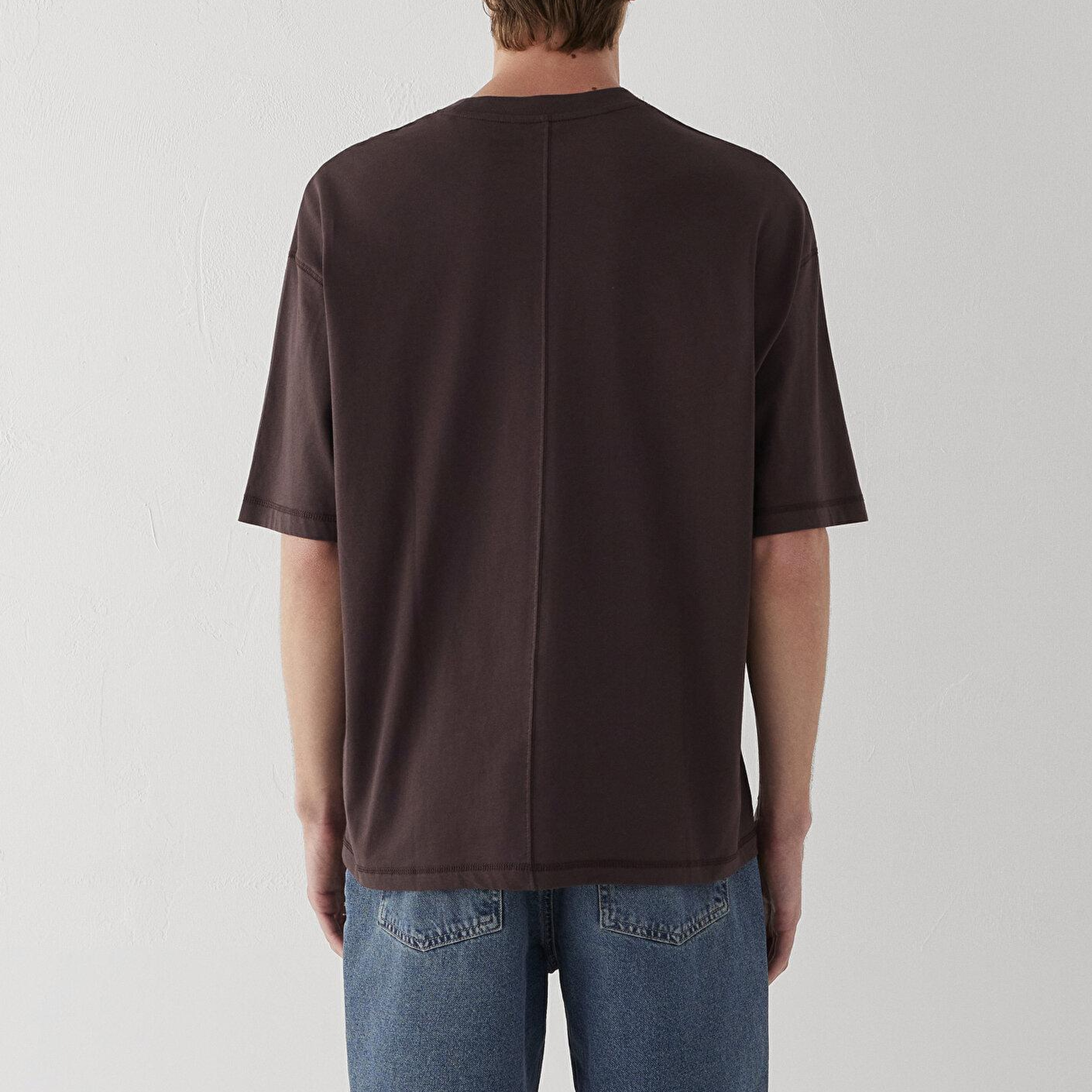 Mavi Kahverengi Tişört Oversize / Geniş Kesim 0613667-88083