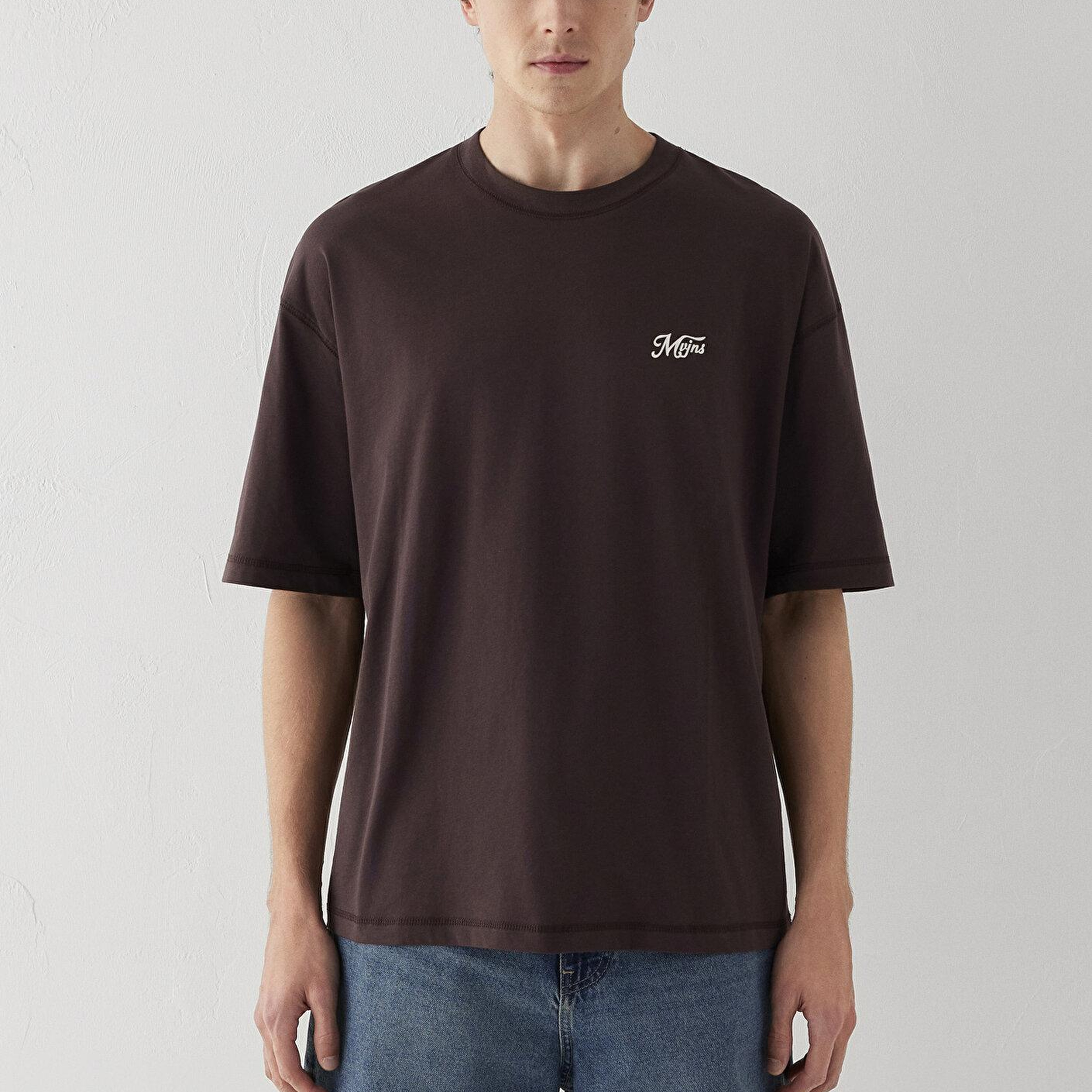 Mavi Kahverengi Tişört Oversize / Geniş Kesim 0613667-88083