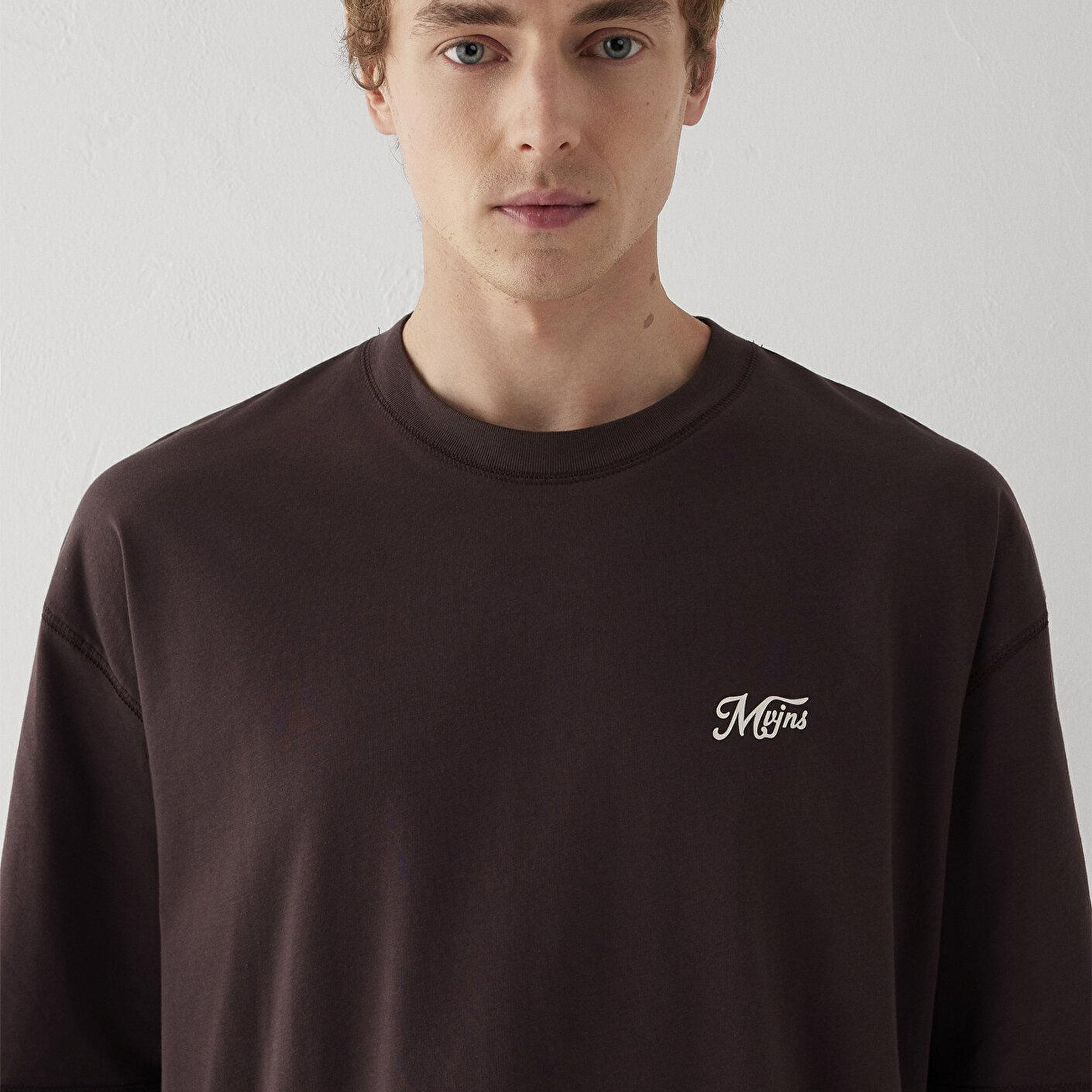 Mavi Kahverengi Tişört Oversize / Geniş Kesim 0613667-88083