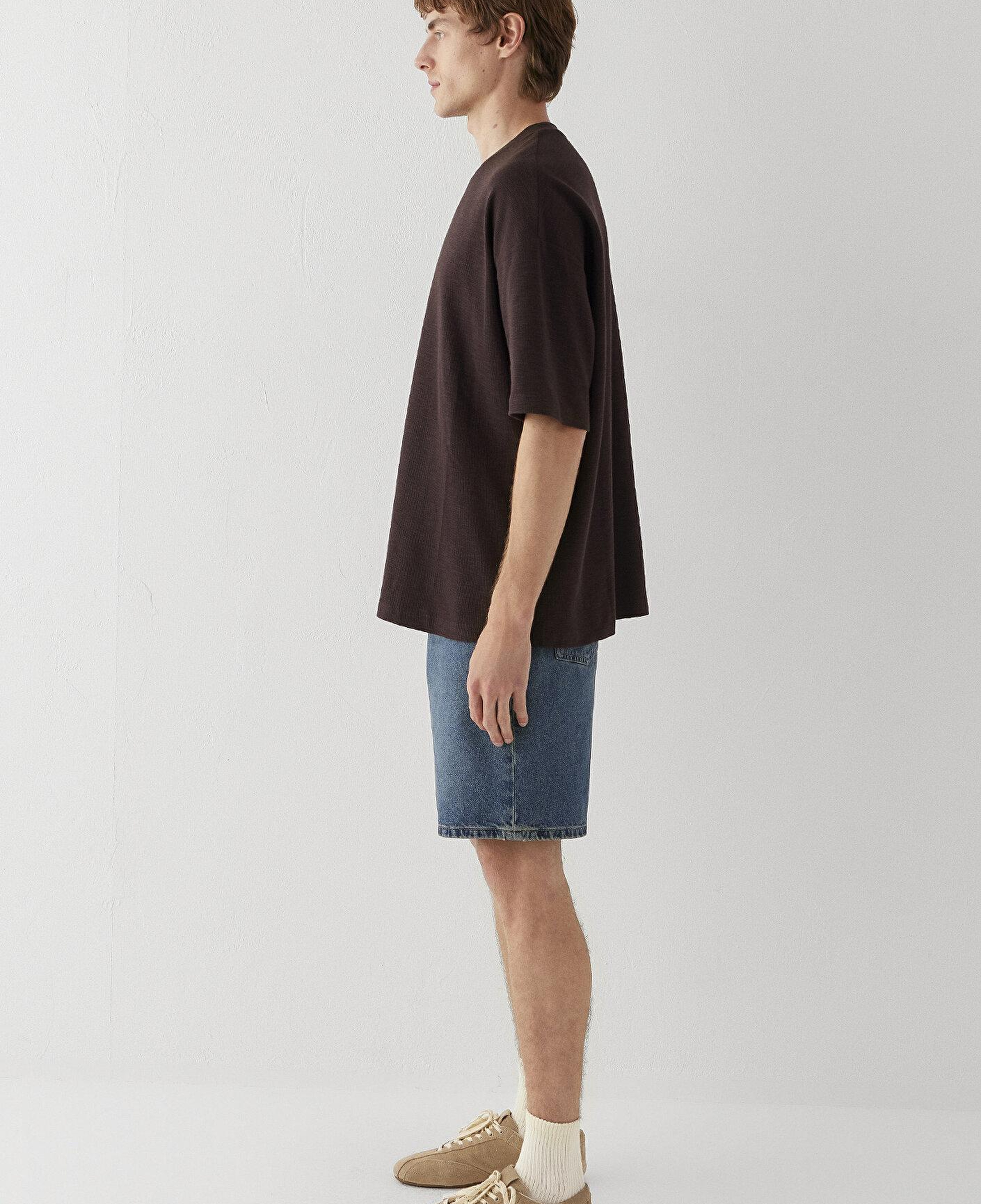 Mavi Kahverengi Tişört Oversize / Geniş Kesim 0613665-88083