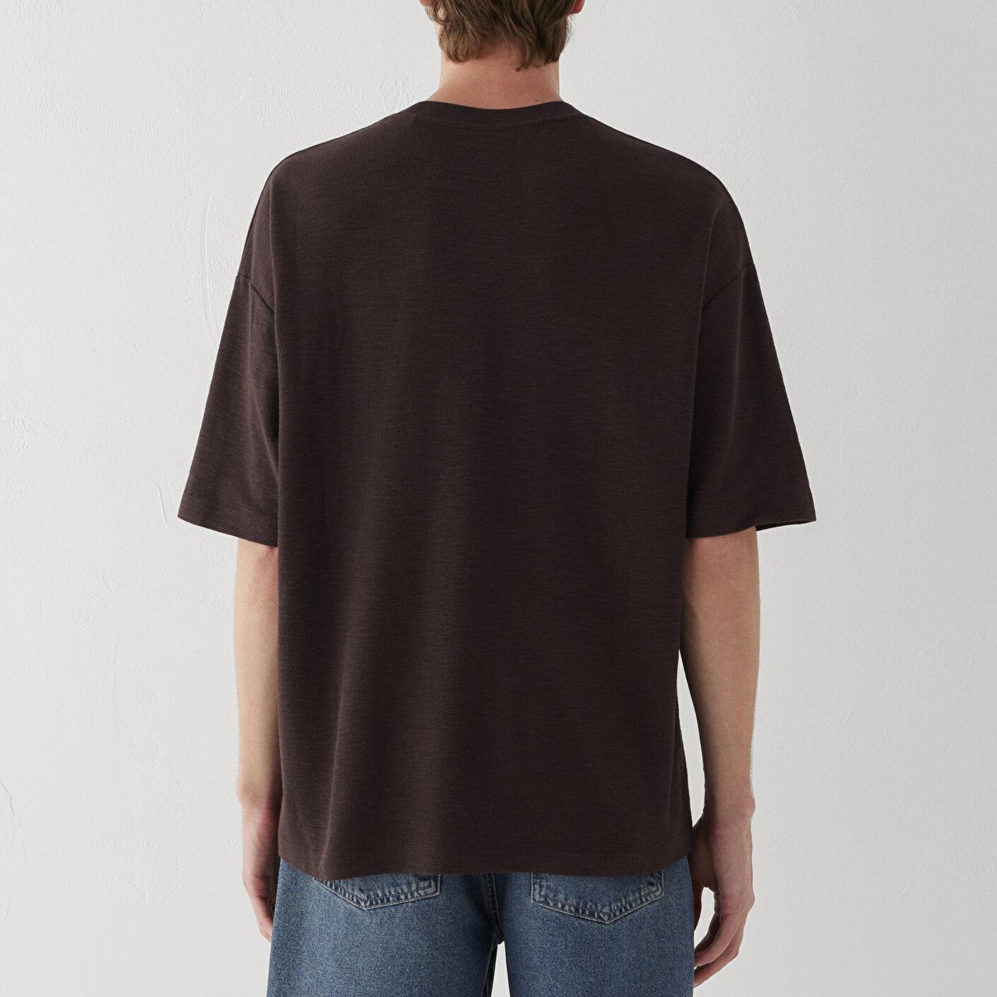 Mavi Kahverengi Tişört Oversize / Geniş Kesim 0613665-88083