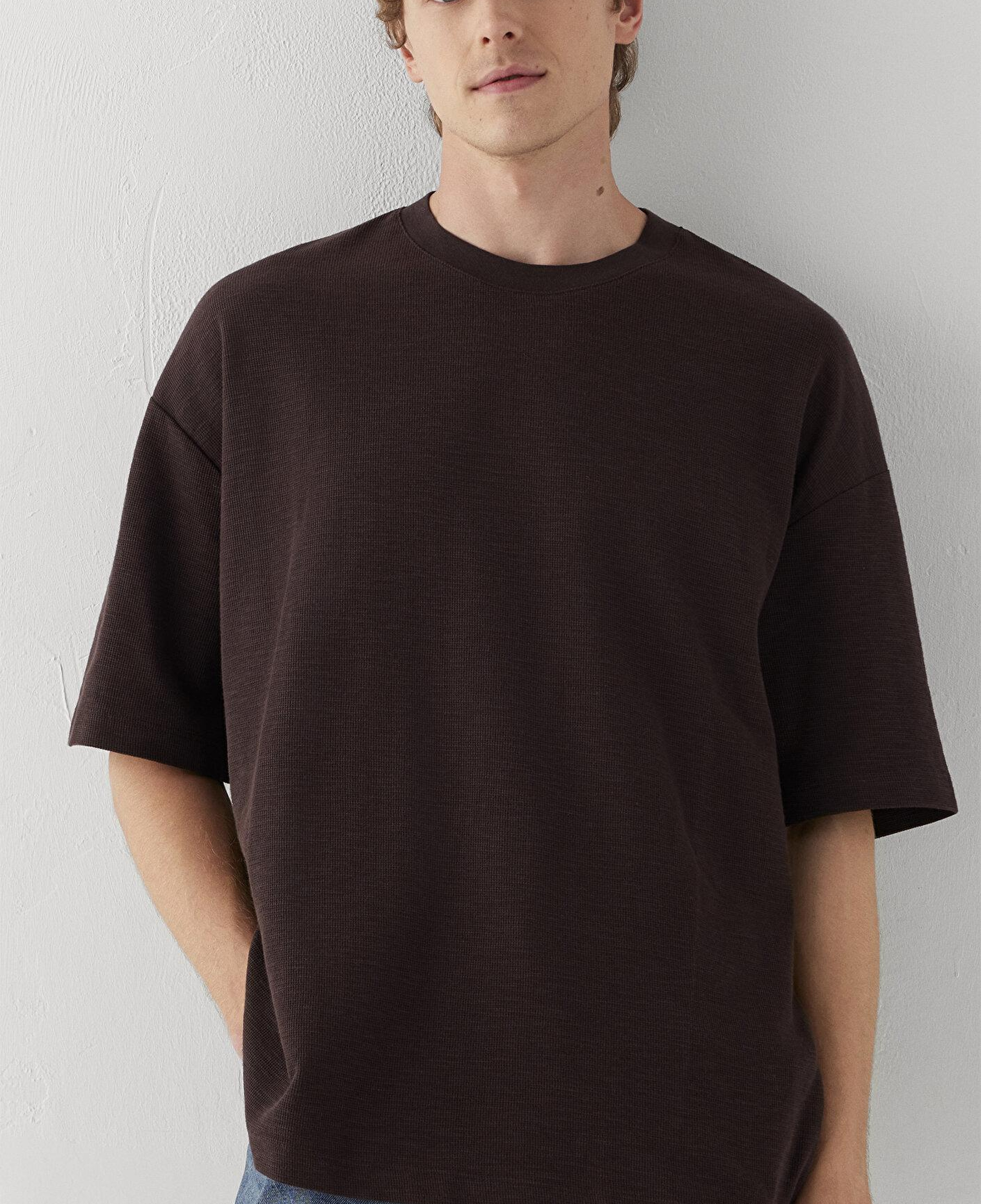 Mavi Kahverengi Tişört Oversize / Geniş Kesim 0613665-88083