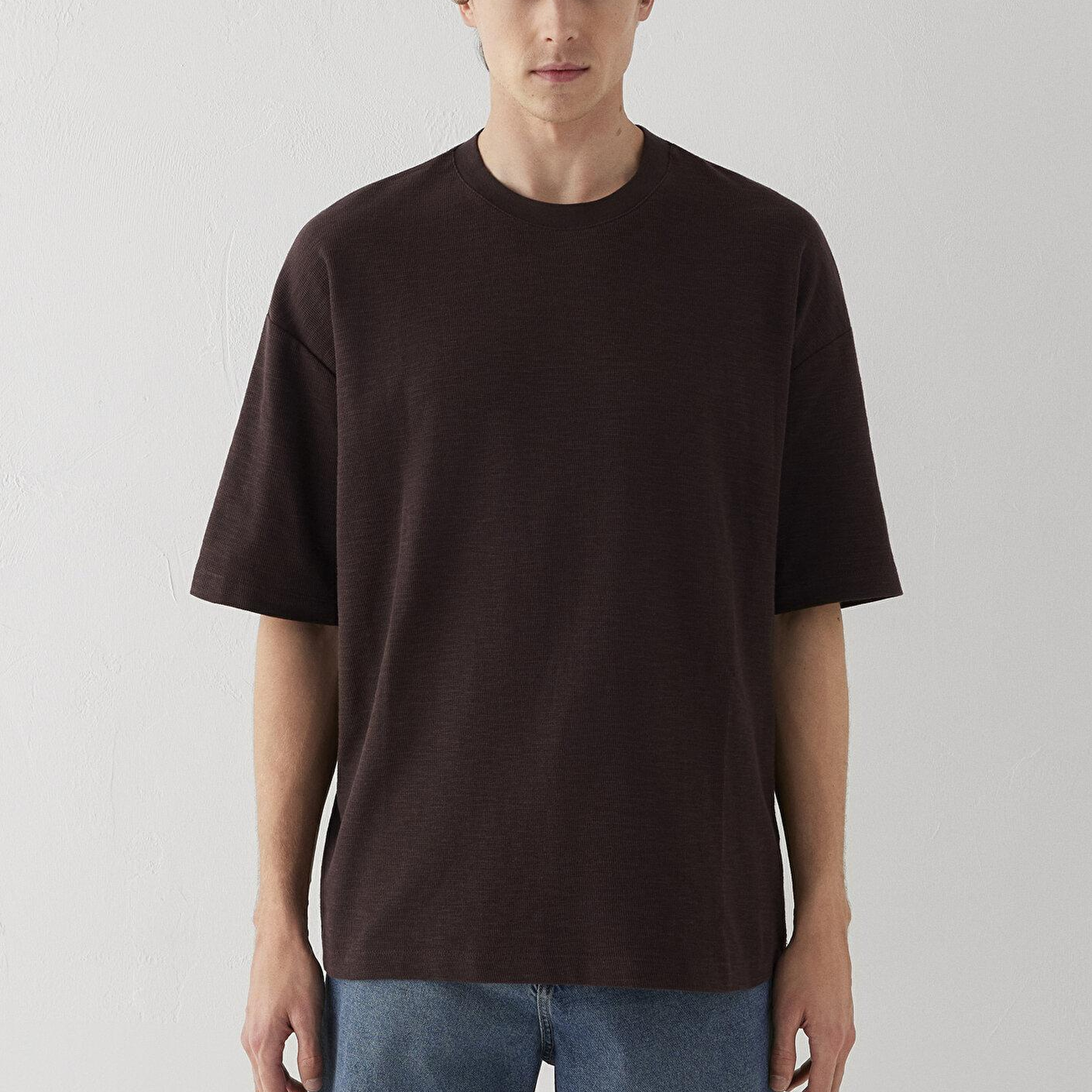 Mavi Kahverengi Tişört Oversize / Geniş Kesim 0613665-88083