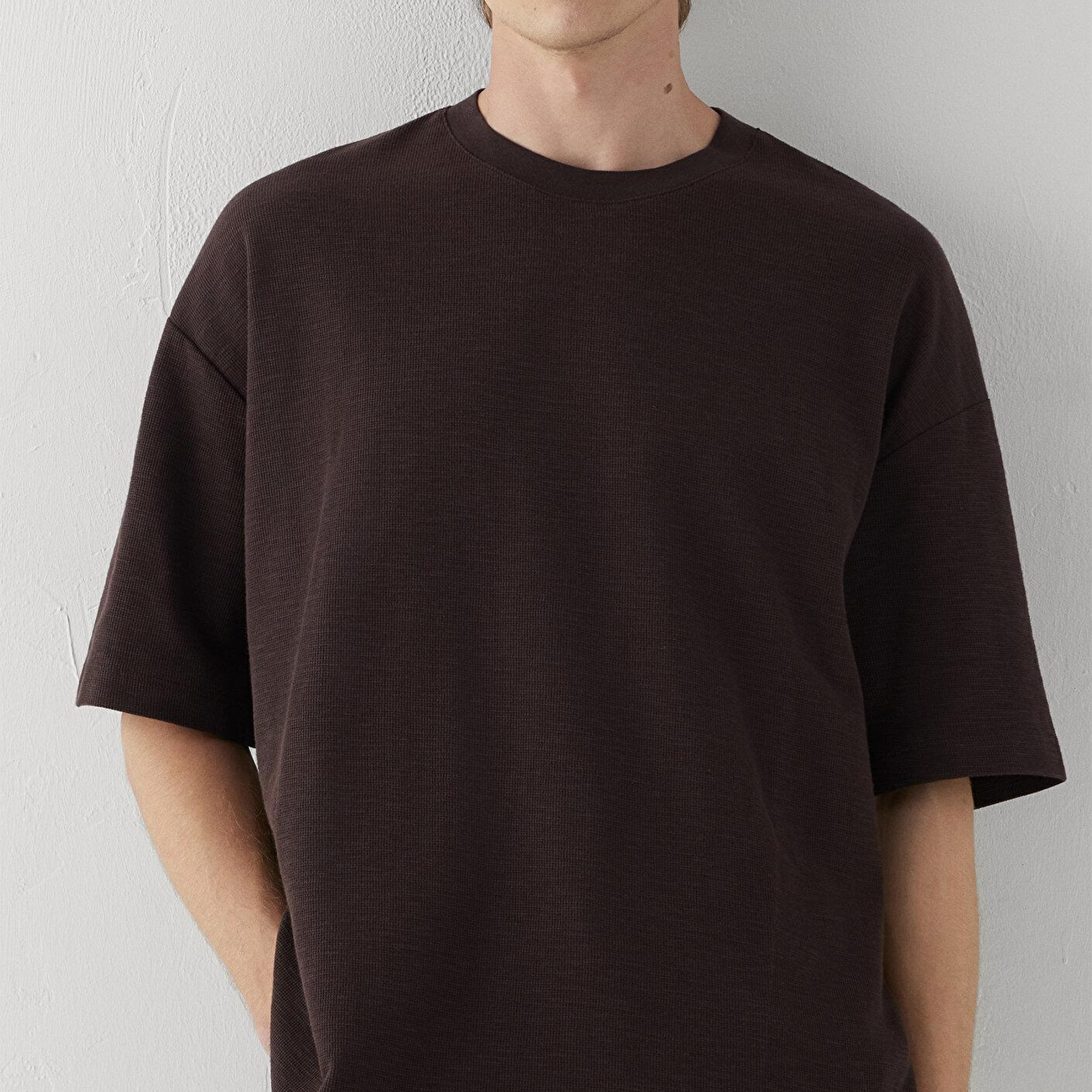 Mavi Kahverengi Tişört Oversize / Geniş Kesim 0613665-88083