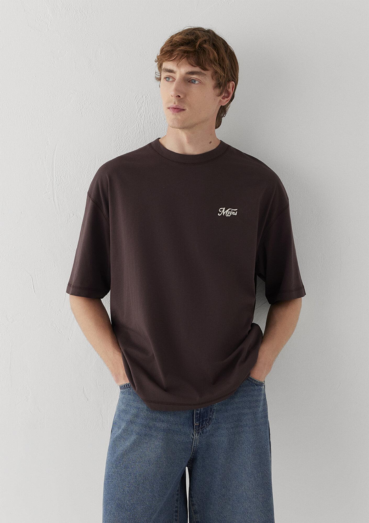 Mavi Kahverengi Tişört Oversize / Geniş Kesim 0613667-88083
